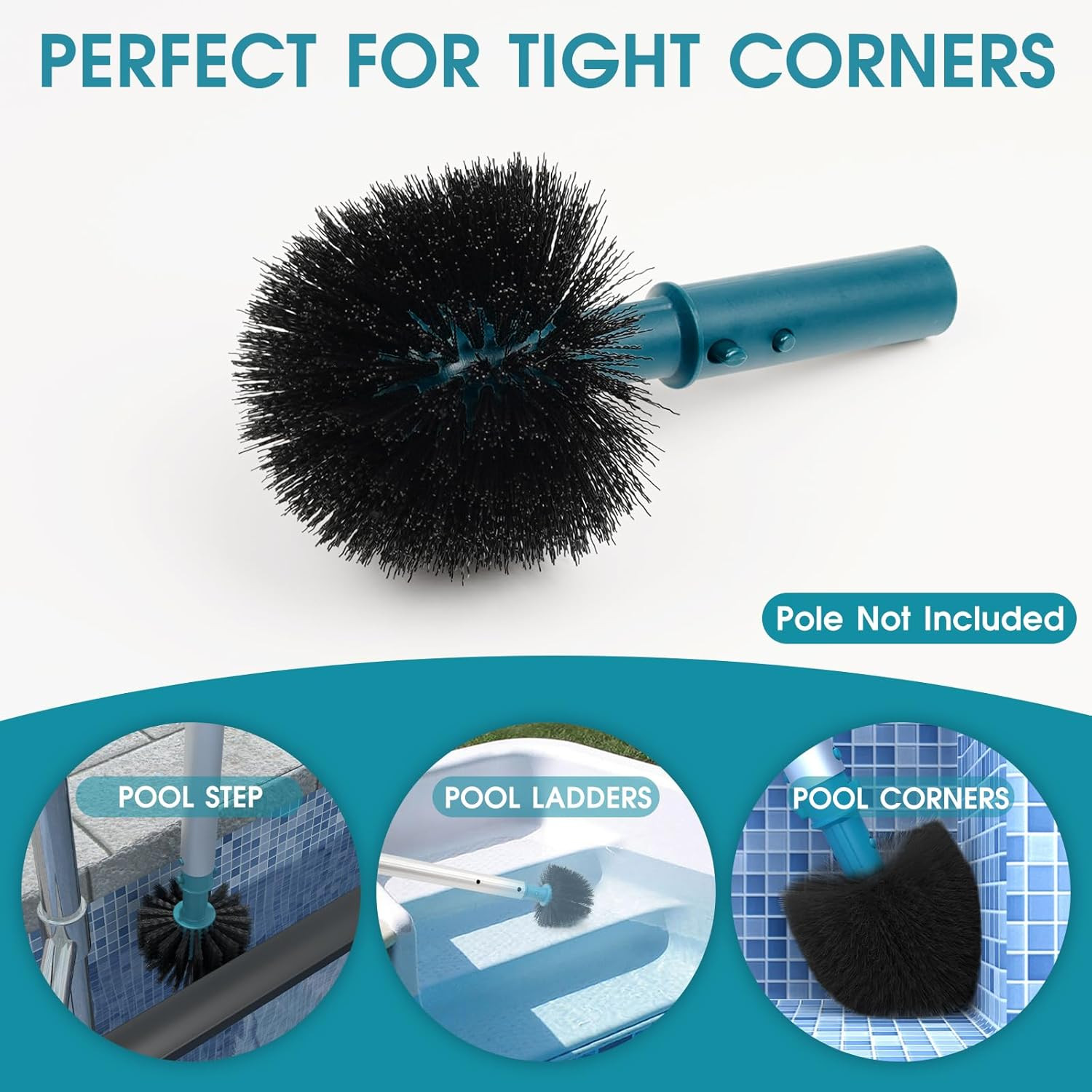 20&Prime; 2 in 1 Pool Brush Head for Swimming Pool, Heavy Duty Scrub Brush with EZ Cli