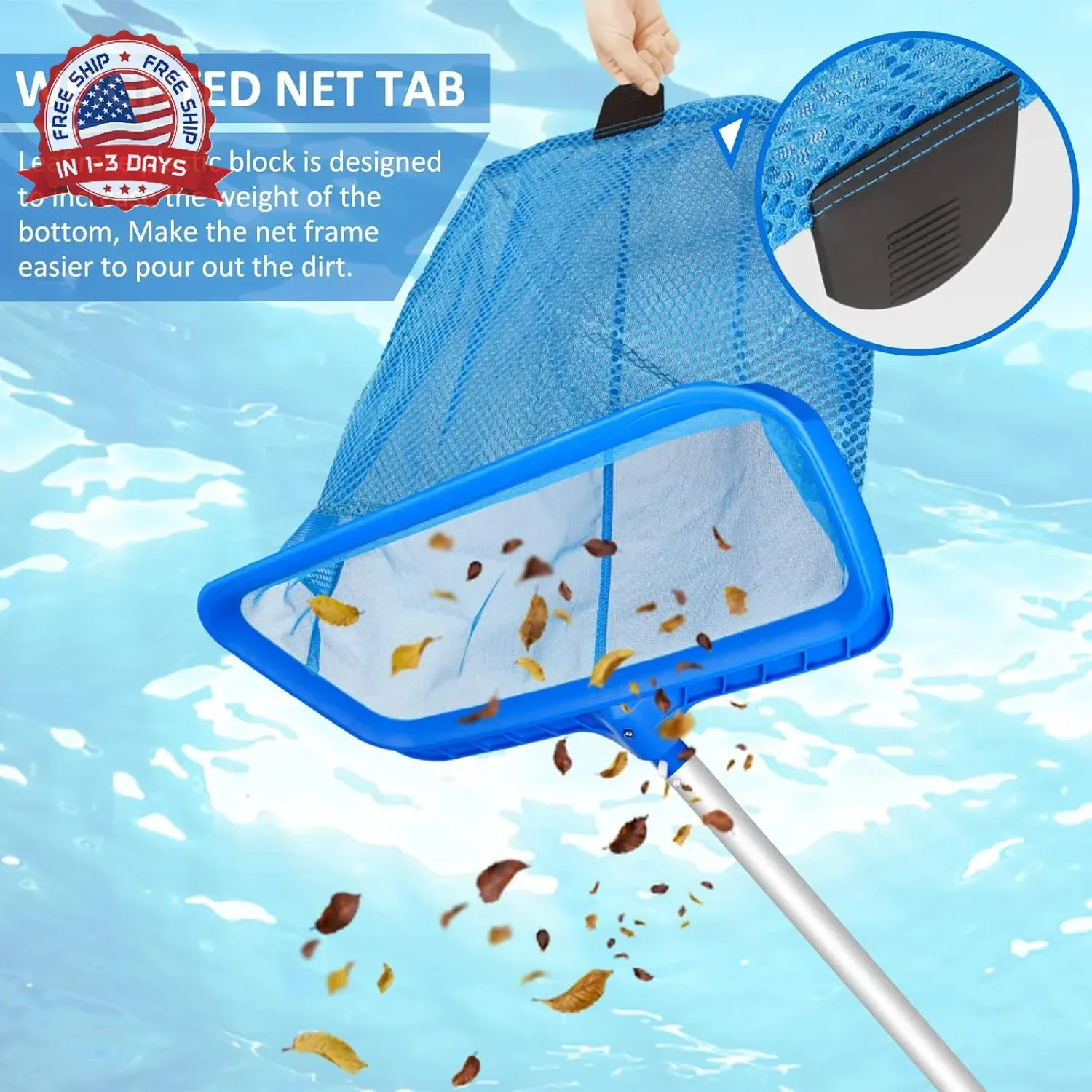 Poolvio Swimming Pool Skimmer Net, Fine Mesh Pool Leaf Rake Net with Double-Laye