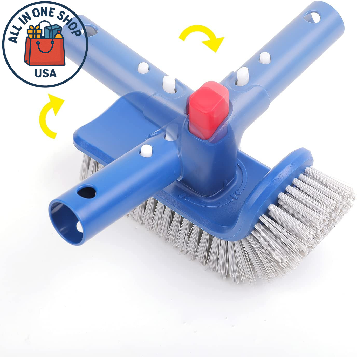 Rotatable Pool Brush Head for Walls, Steps, and Corners Cleaning