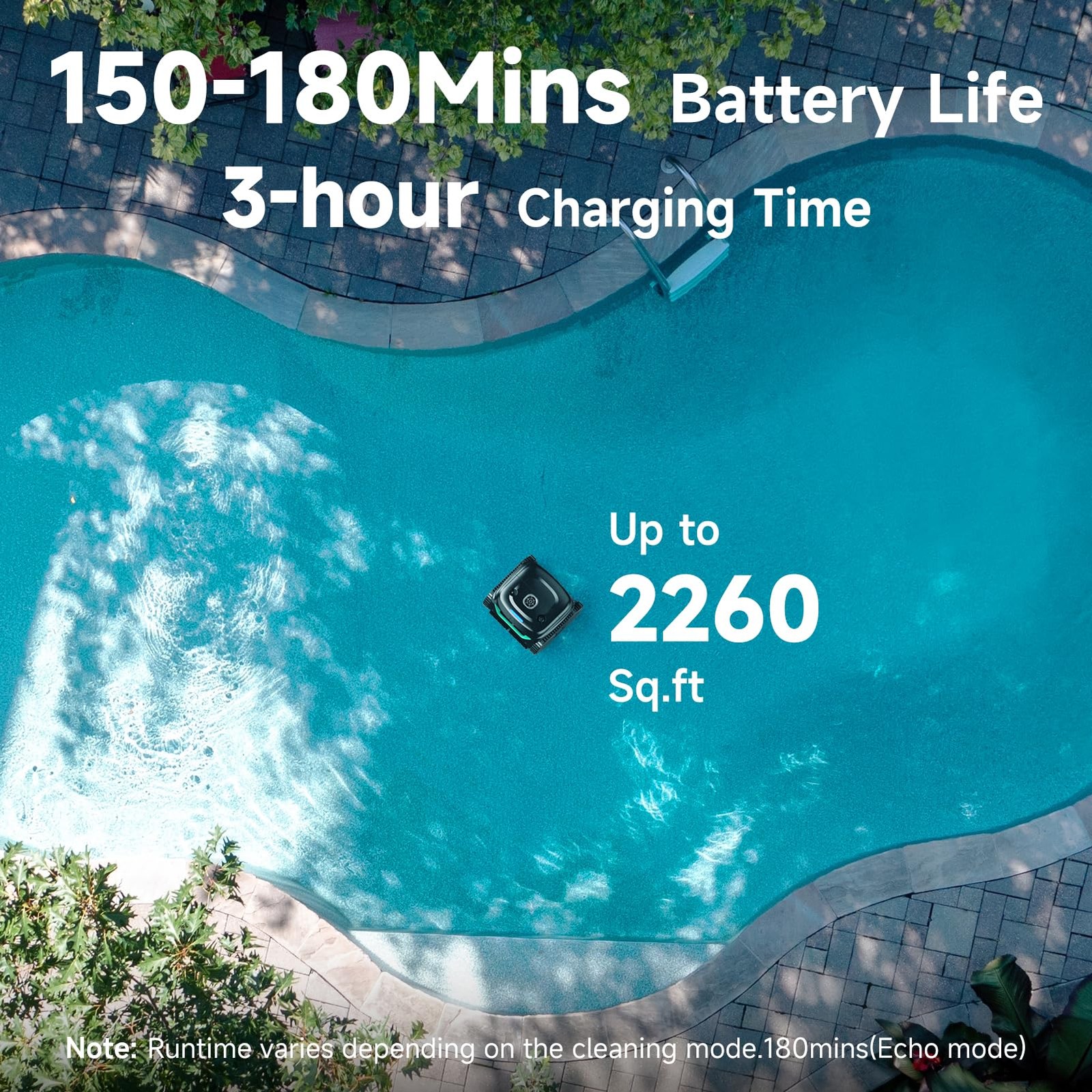WYBOT C2 Cordless Robotic Pool Cleaner, Vacuum for Inground Glossy Black
