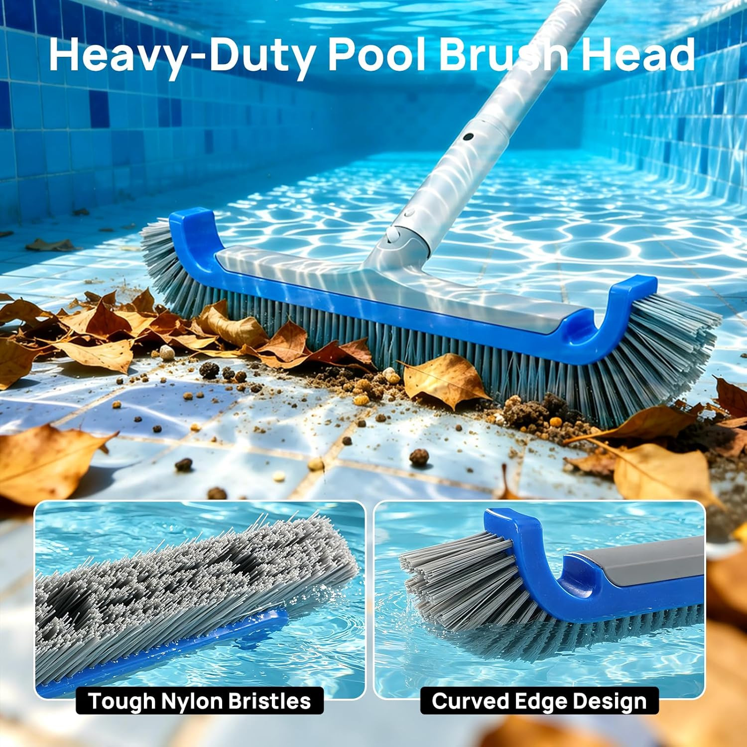 Consciot 3-In-1 Pool Cleaning Kit Includes Leaf Rake Net, Wall Brush & Pole | Da