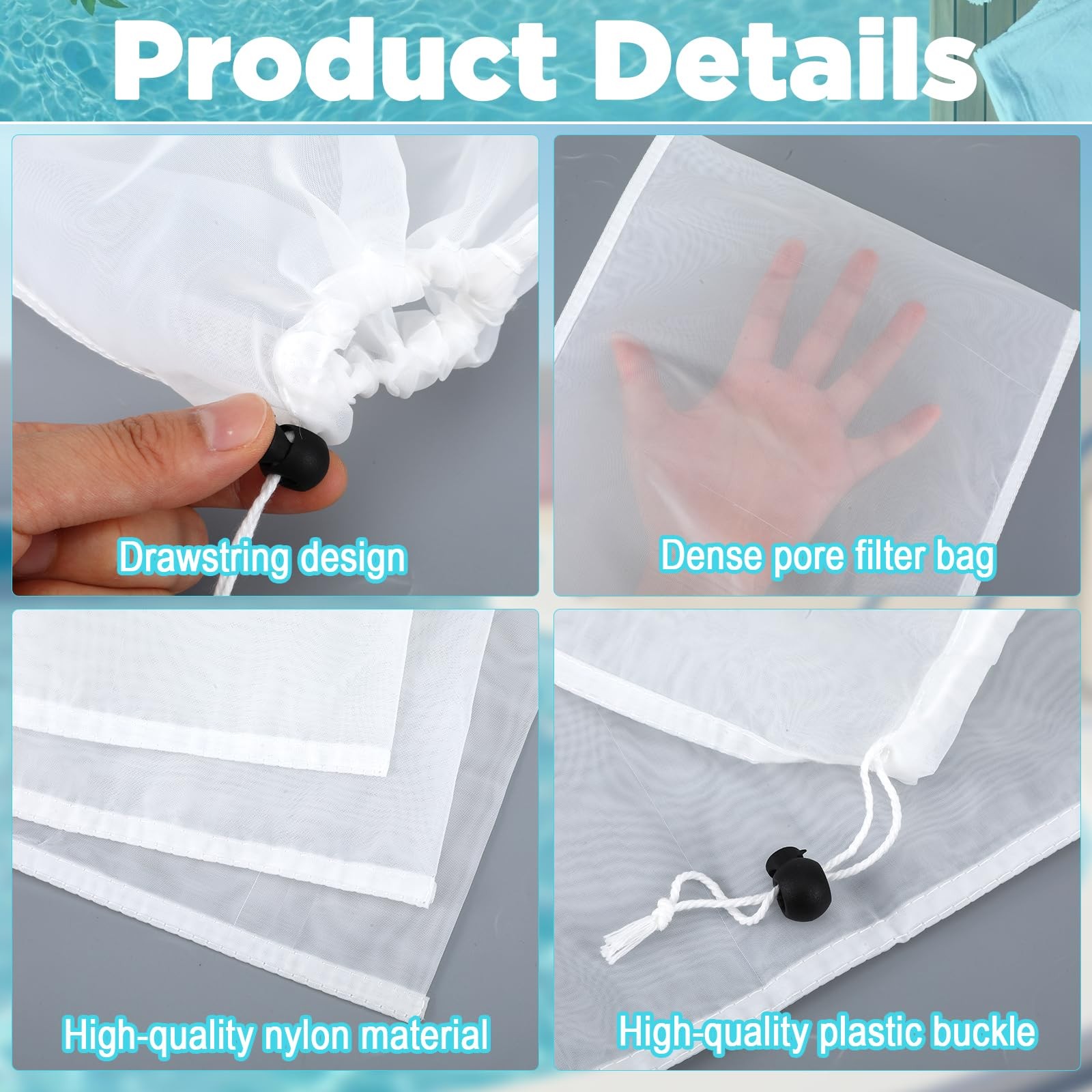 4pcs Pool Vacuum Bag 12.5X 9in Aquarium Mesh Bag Extra Fine Aquarium Filter M…