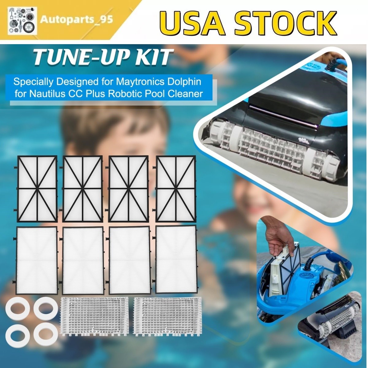 for Maytronics Dolphin Pool Cleaner Tune-up Kit w/Filter Panels,Brushes,Tracks