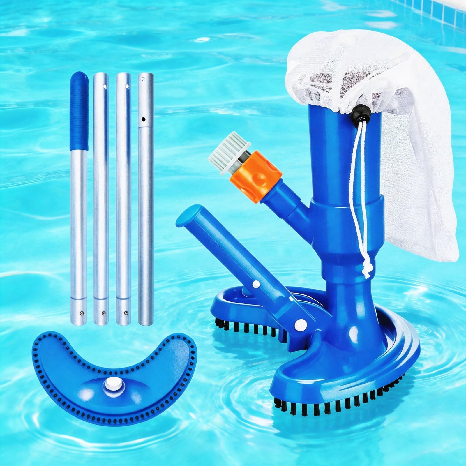 Handheld Pool Vacuum with 59&Prime; Pole – Garden Hose Powered, No Battery, Underwater