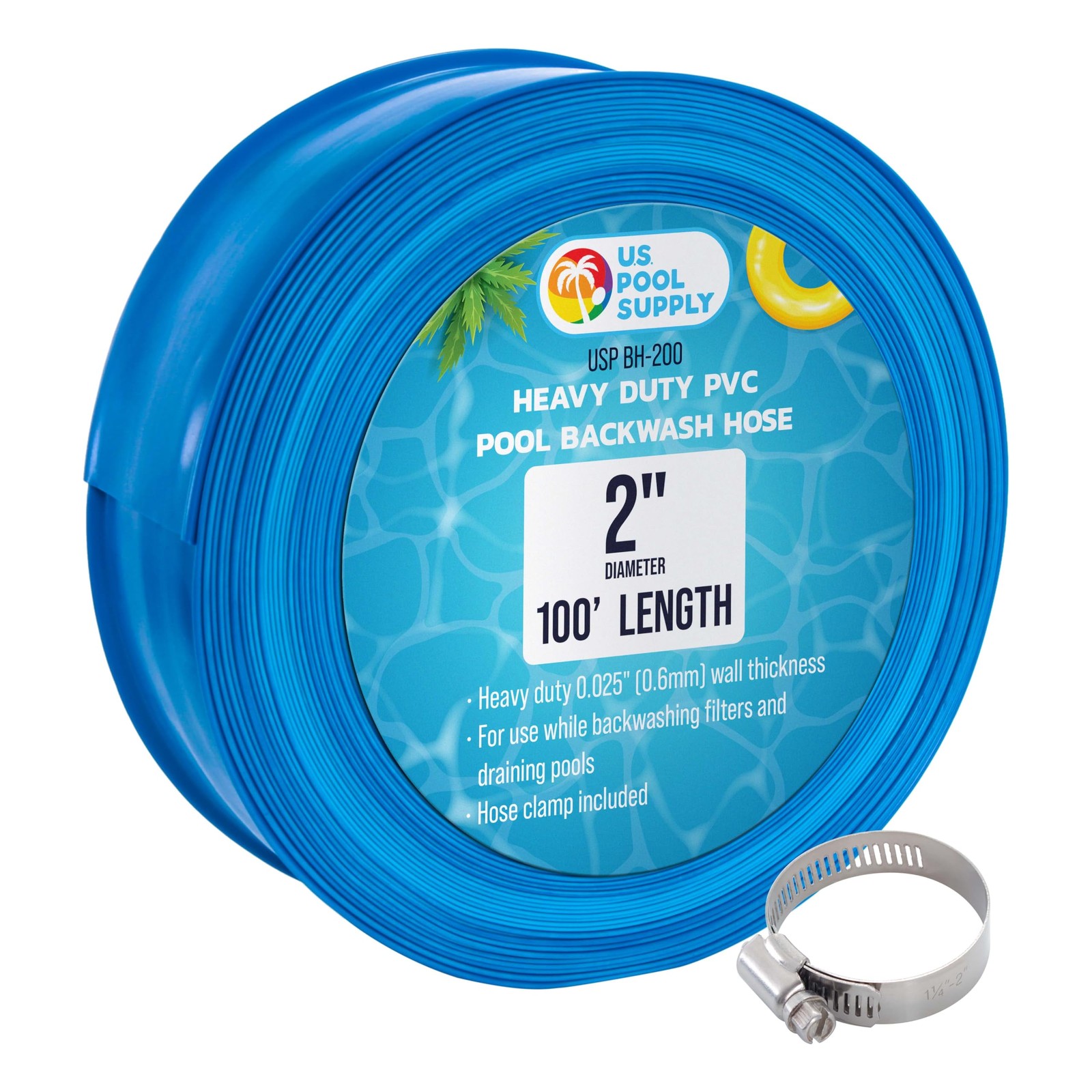 U.S. Pool Supply Backwash Hose 2&Prime; x 100&prime;, 2-inch x 100-Feet, Blue