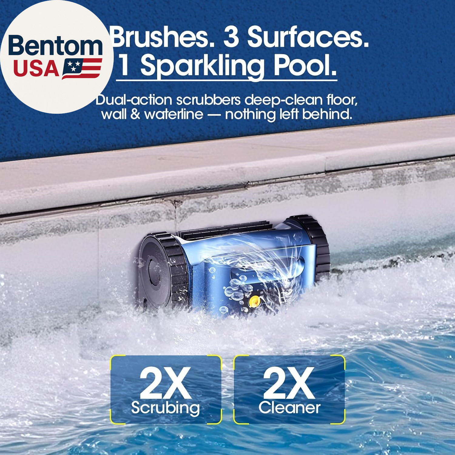 RERIOU Cordless Robotic Pool Vacuum, Pool Cleaner with Track Drive, Sonar Naviga