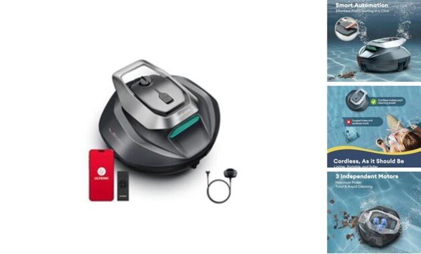Cordless Robotic Pool Cleaner with Remote Control, Pool Vacuum for Above Green