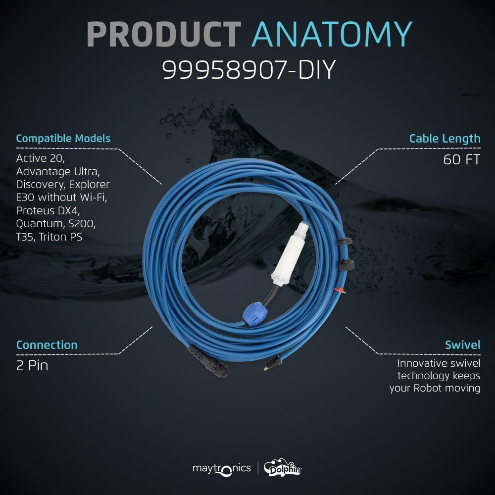 Dolphin 60ft Blue Cable w/ Swivel Genuine Replacement Part 99958907-DYI