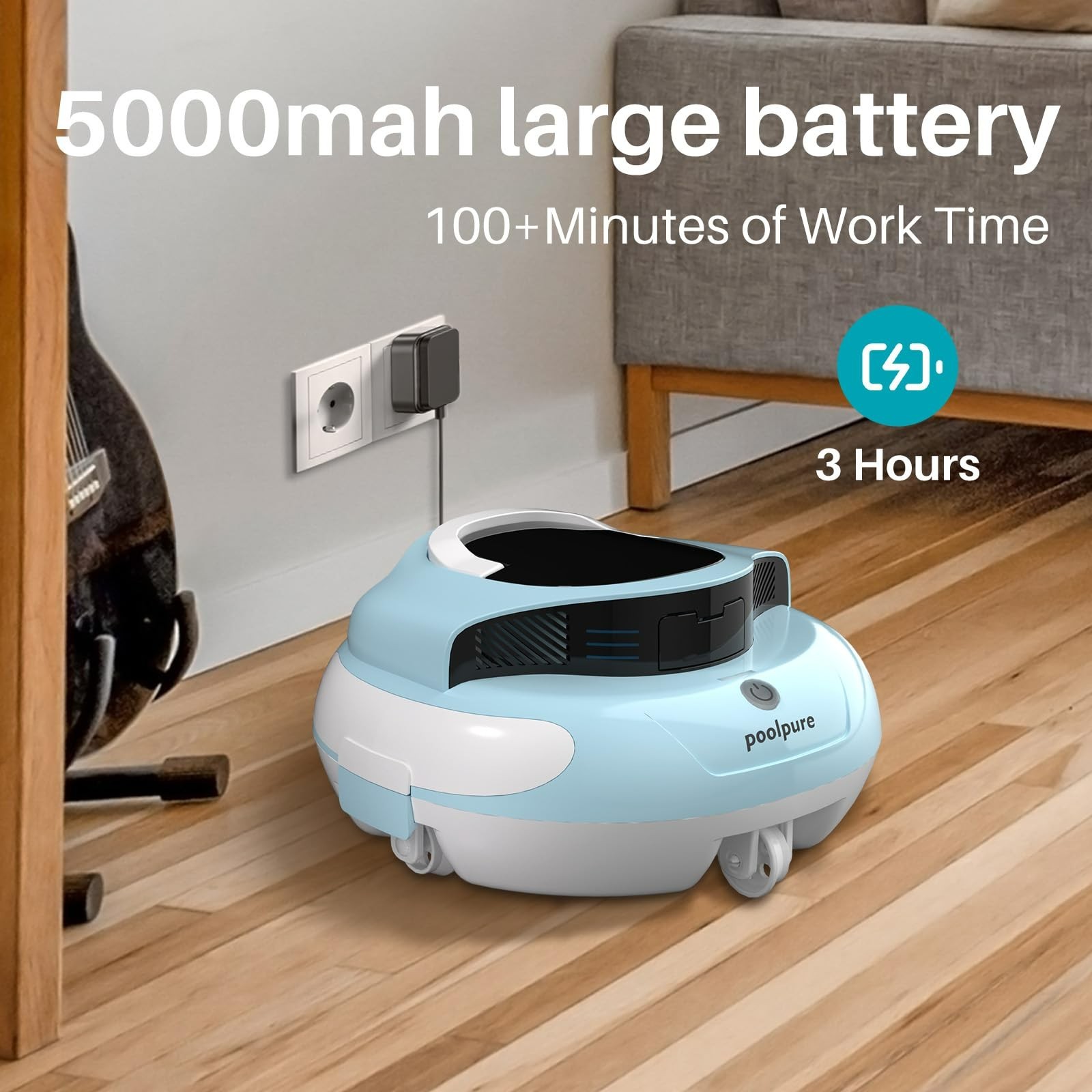 POOLPURE Cordless Robotic Pool Cleaner – 100Min Runtime,1000 Sq.Ft, Auto-Parking
