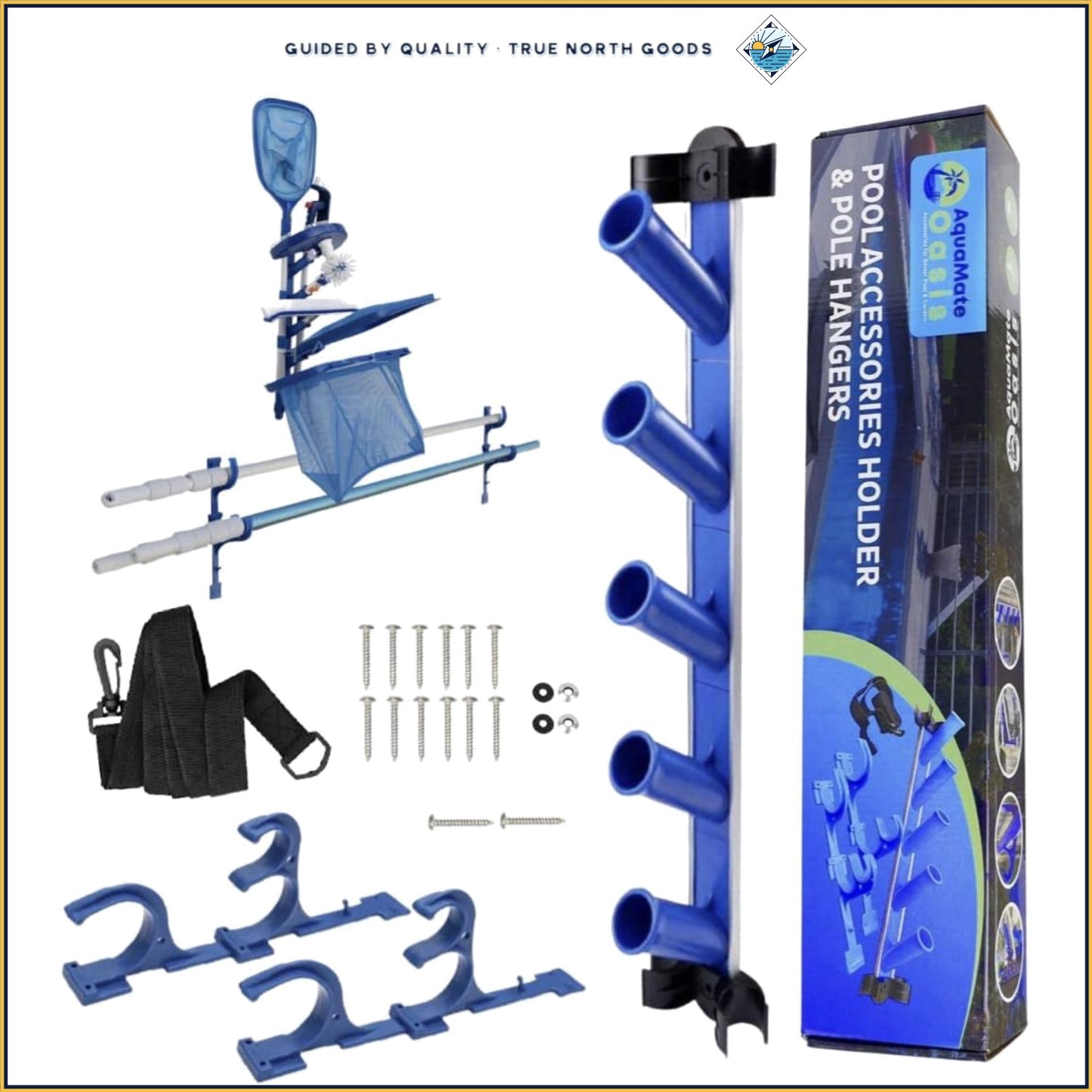 Swimming Pool Accessory Holder with Wall Mount for Skimmer and Vacuum Tools