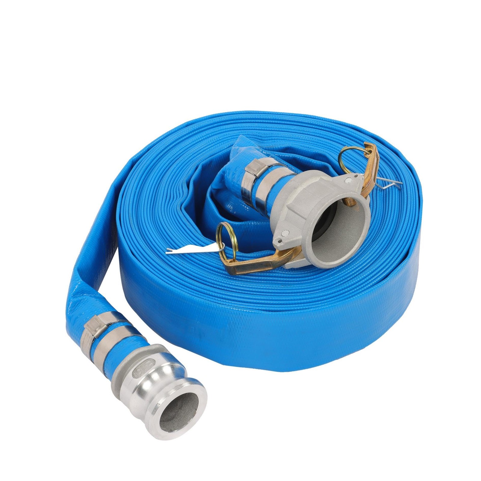 Irrigation Hose with 2 Aluminium Couplings, 1-1/2Inch * 50Ft, Blue Backwash Hose
