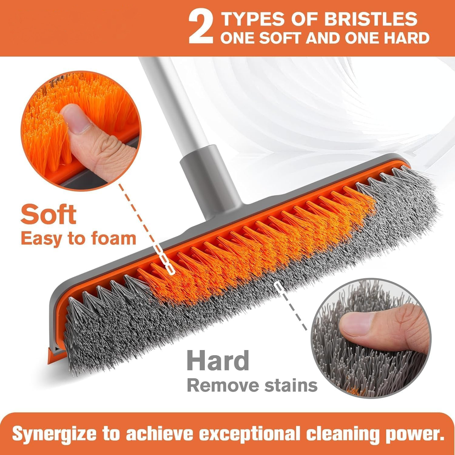 Floor Scrub Brush Long Handle 2 in 1 Deck Brush Squeegee 60 In Garage Cleaner