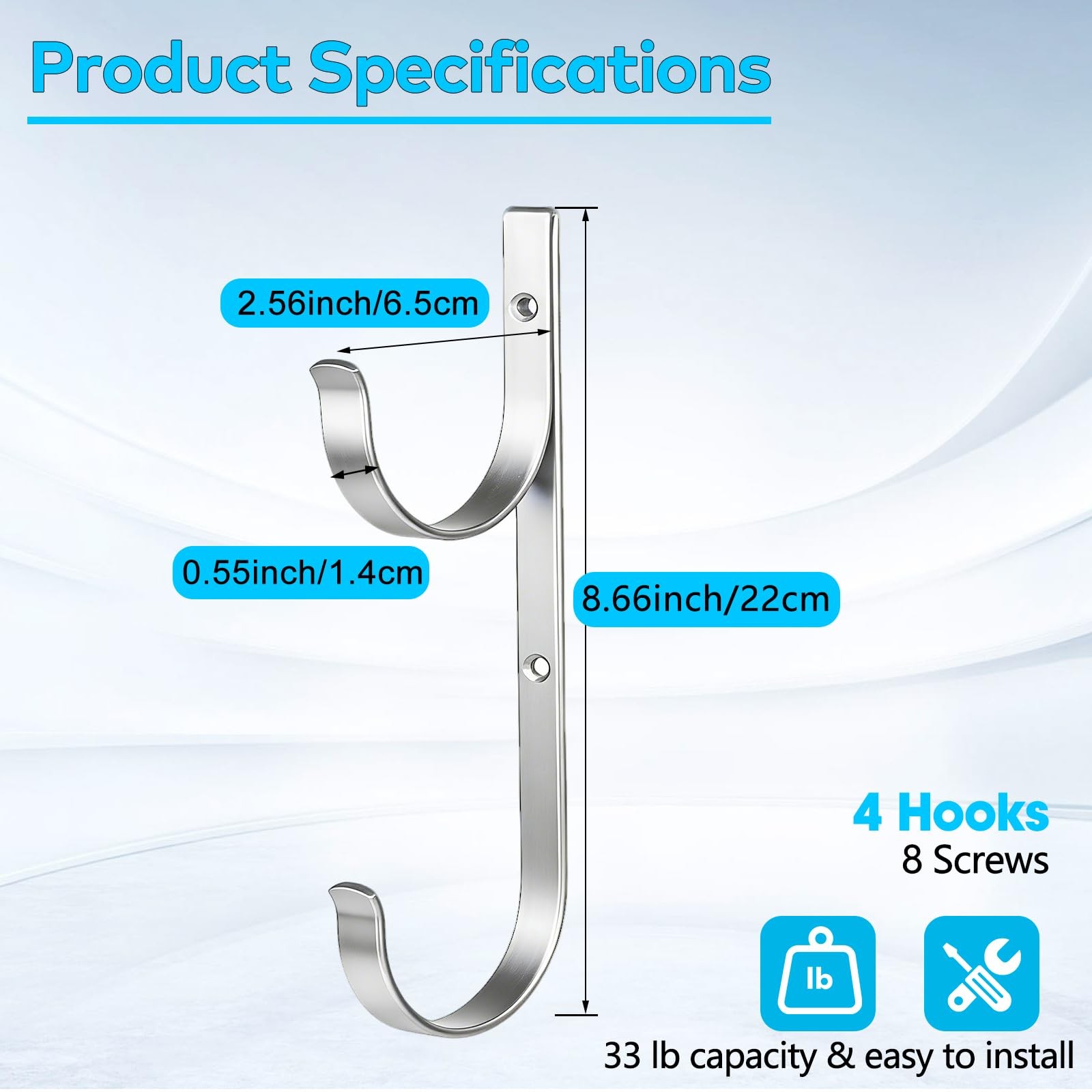 Pool Pole Hanger,4 Pcs Silver Aluminum Pool Hooks for Poles,Rakes,Skimmers,Ne…