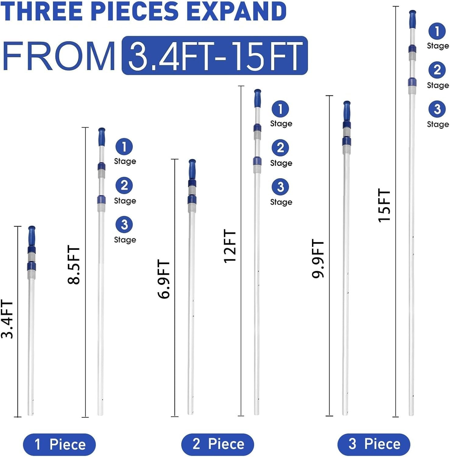 Universal Fit 15 FT Telescopic Pool Pole – Compact & Durable for Maintenance