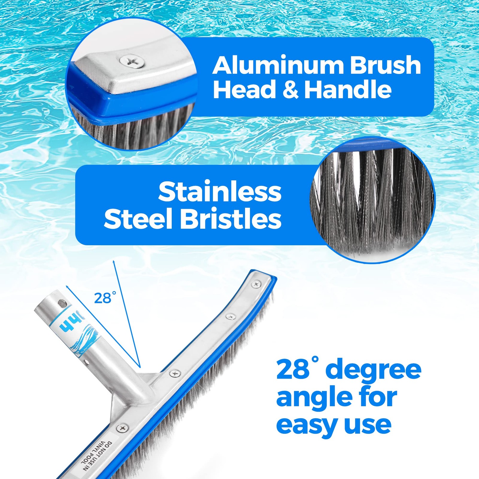 18 Inch Stainless Steel Pool Cleaning Brush for Concrete and Plaster Pools
