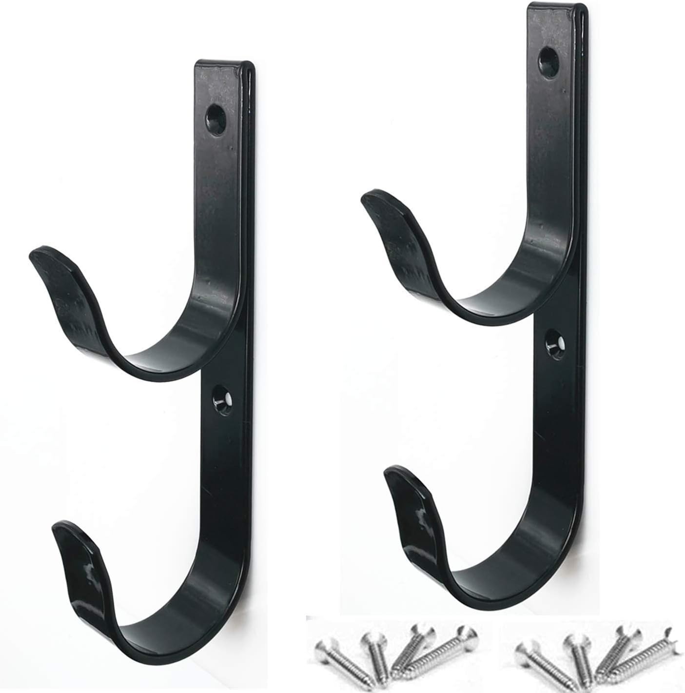 2 Pack Pool Pole Hangers Heavy Duty Black Aluminum Hooks with Screws