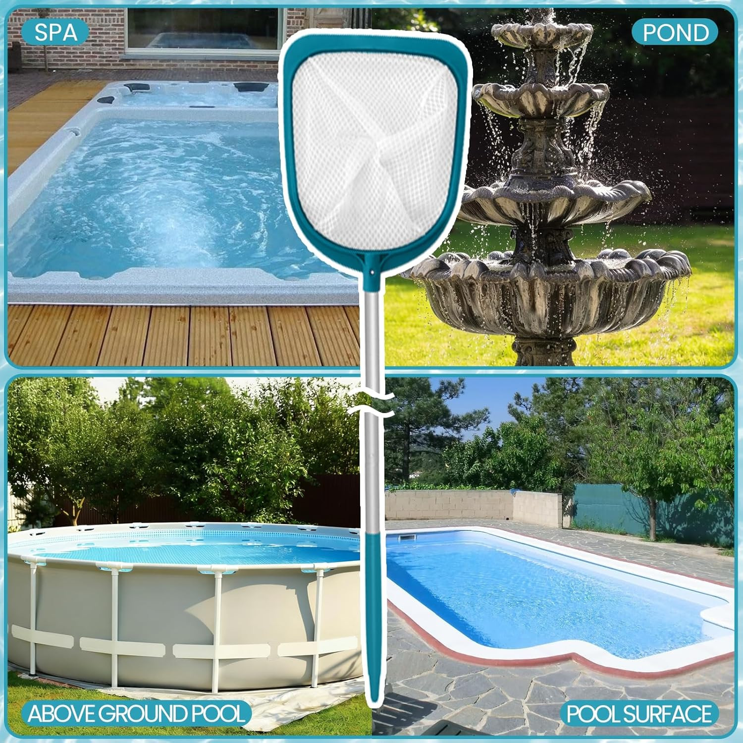 Pool Skimmer Net with Adjustable 48&Prime; Aluminum Pole, Fine Mesh Medium-Depth Net f