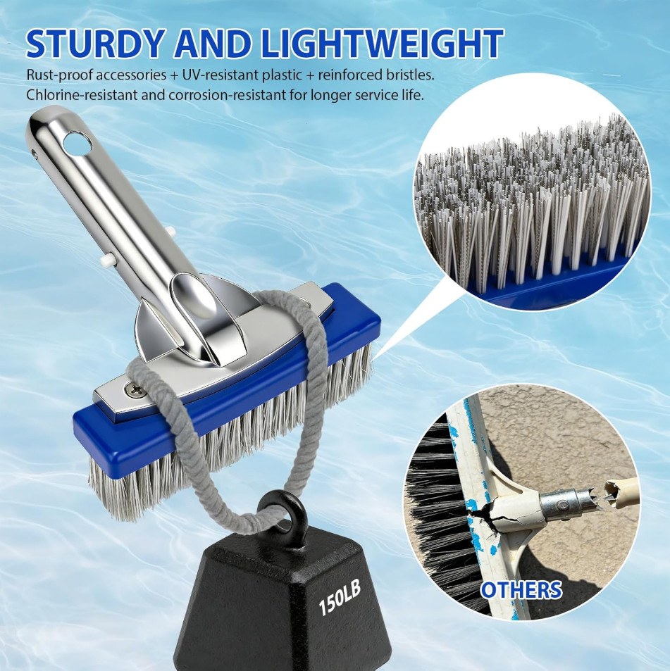 5-Inch Pool Brush Head – Combo Nylon & Stainless Steel Wire Bristles, Heavy D…