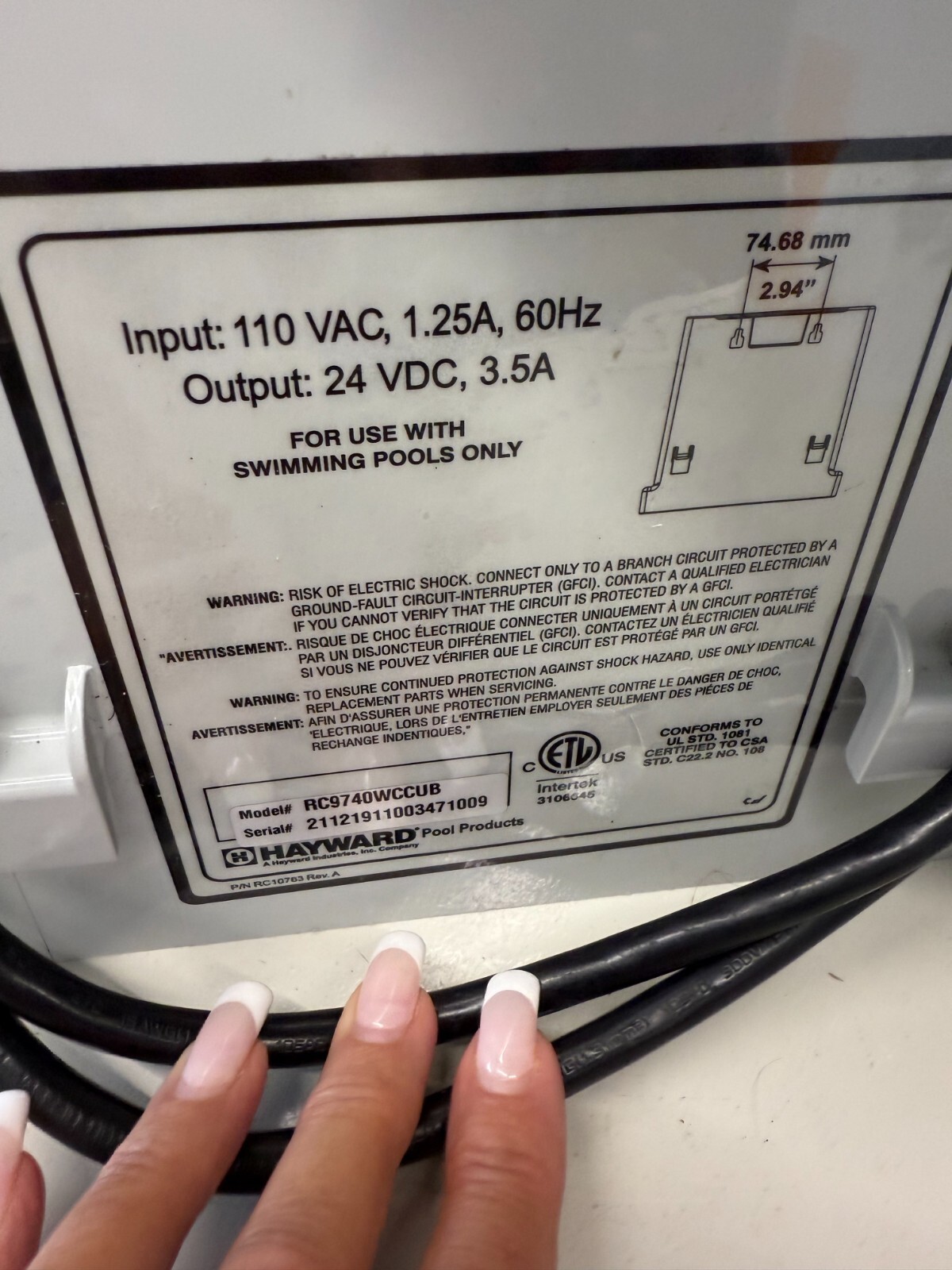 HAYWARD 110V SHARKVAC POWER SUPPLY RC9740WCCUB ( USED