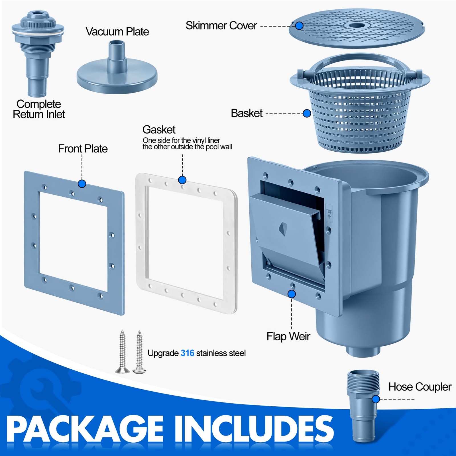 Through Wall Skimmer for Above Ground Pool, Heavy Duty Wall Mount Pool Skimme…