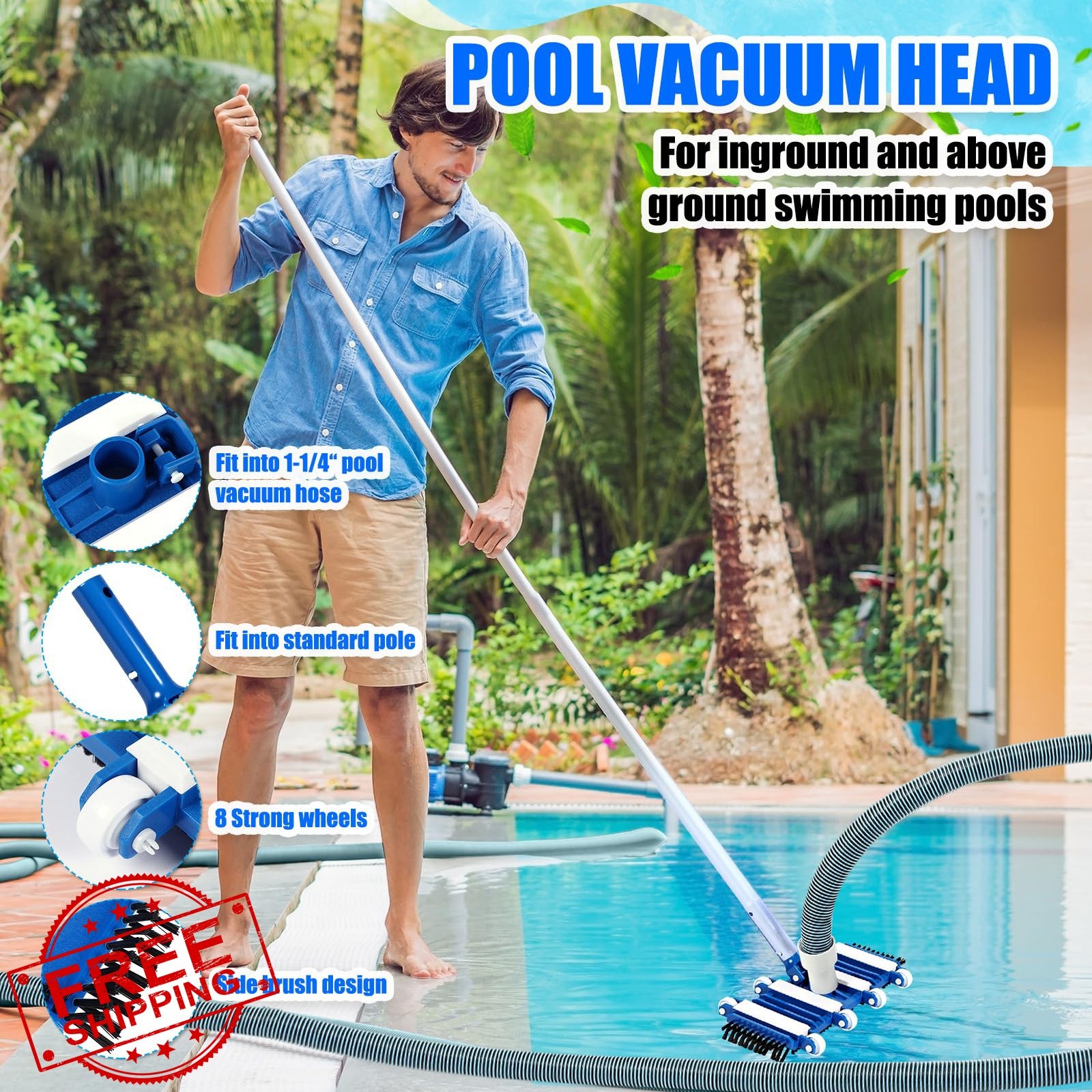 Innconee 3 Pcs Pool Cleaning Kit Swimming Pool Vacuum Head Hoses 1-1/2&Prime; x 30f…