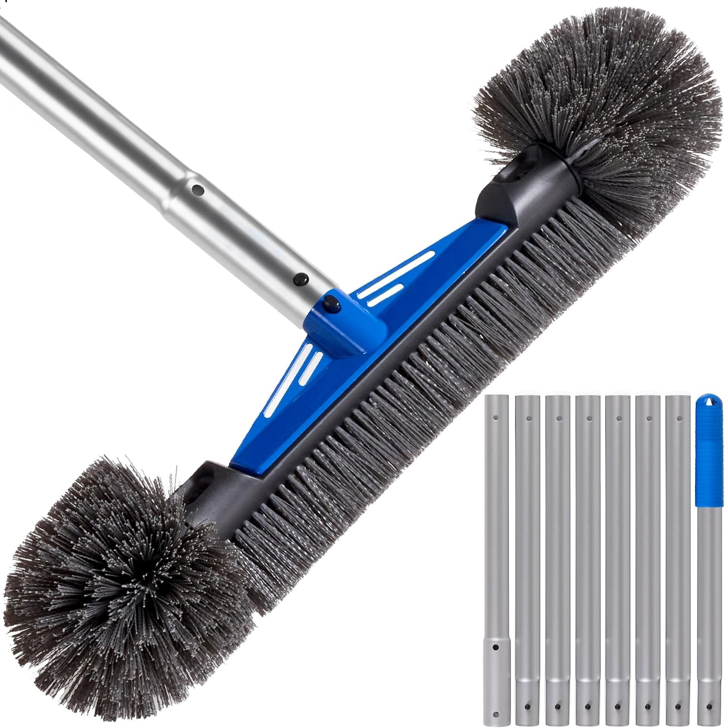 20&Prime; Pool Brush W/ 9 ft Aluminum Pole – Heavy-Duty Swimming Pool Wall & Floor