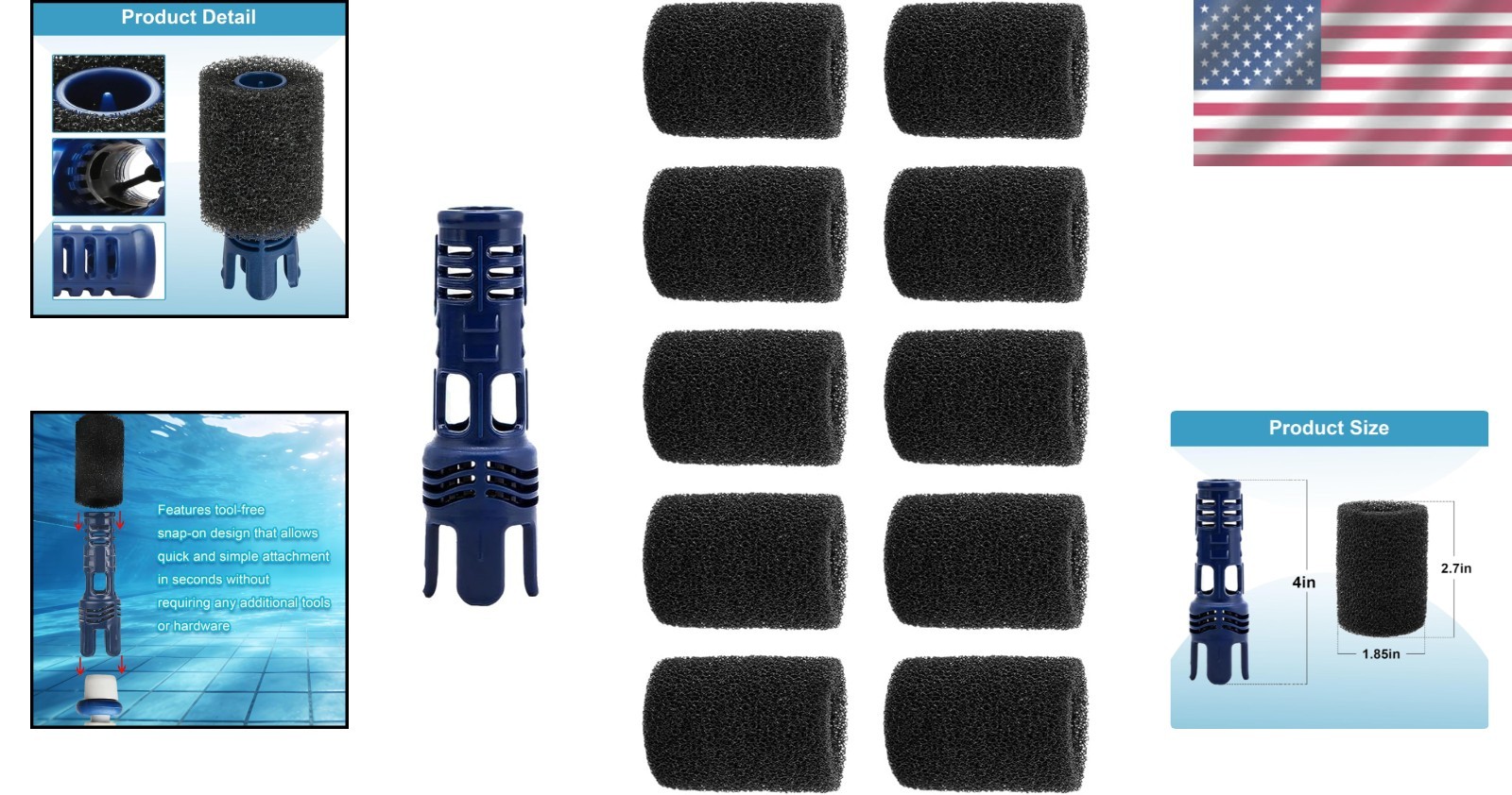 Quick Install Tail Sweep Pro & 10 Foam Scrubber Set for Polaris 180/280/380/360
