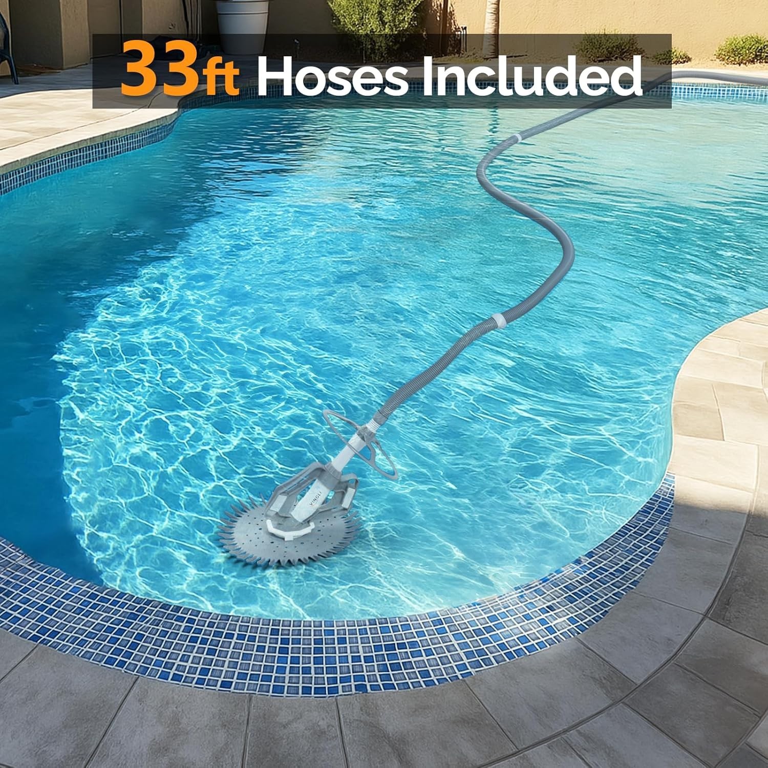 Light Gray Above Ground Pool Vacuum Cleaner 33FT Hoses Suction Powered