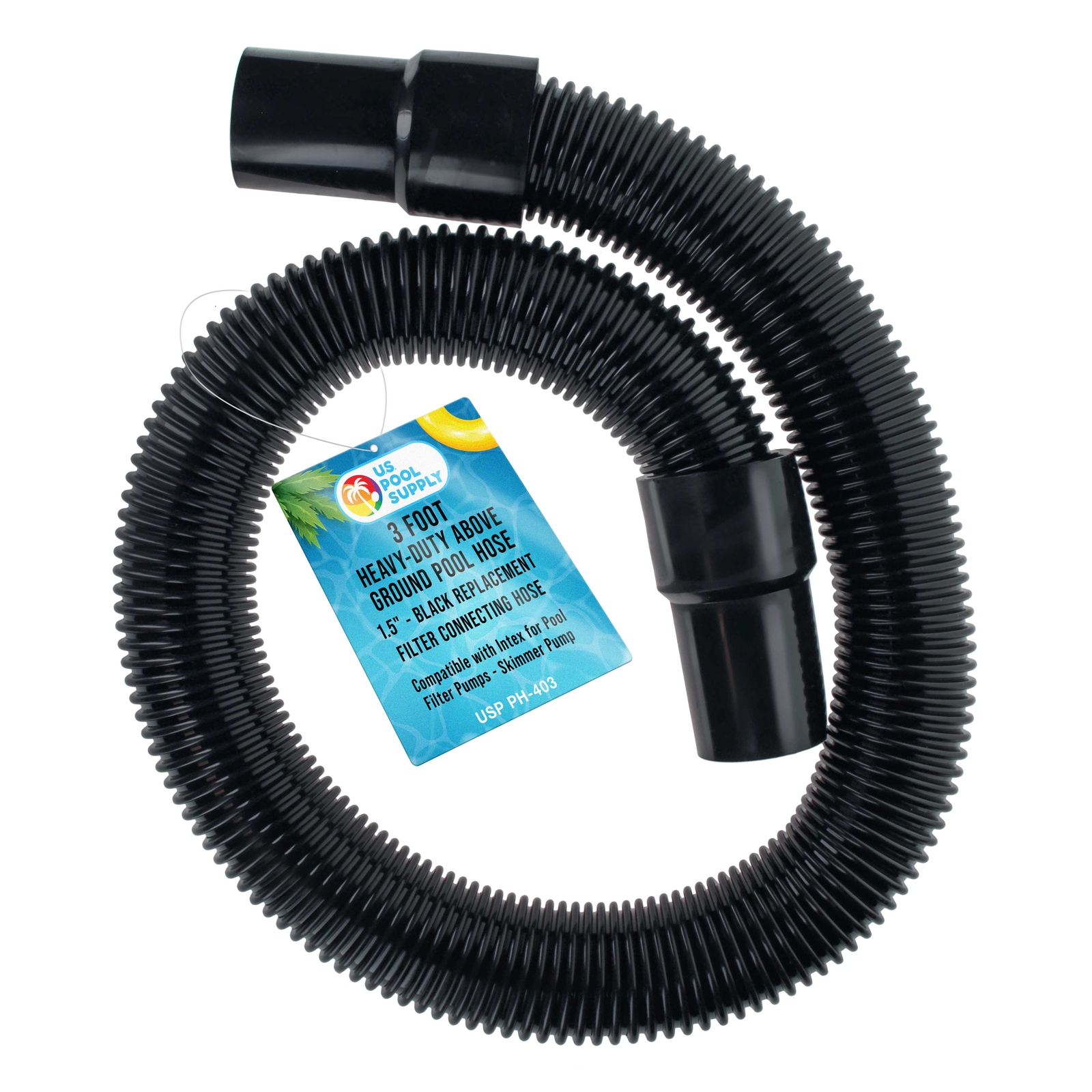 3 Foot Heavy-Duty Above Ground Pool Hose, 1.5&Prime; – Black Filter Connecting Hose