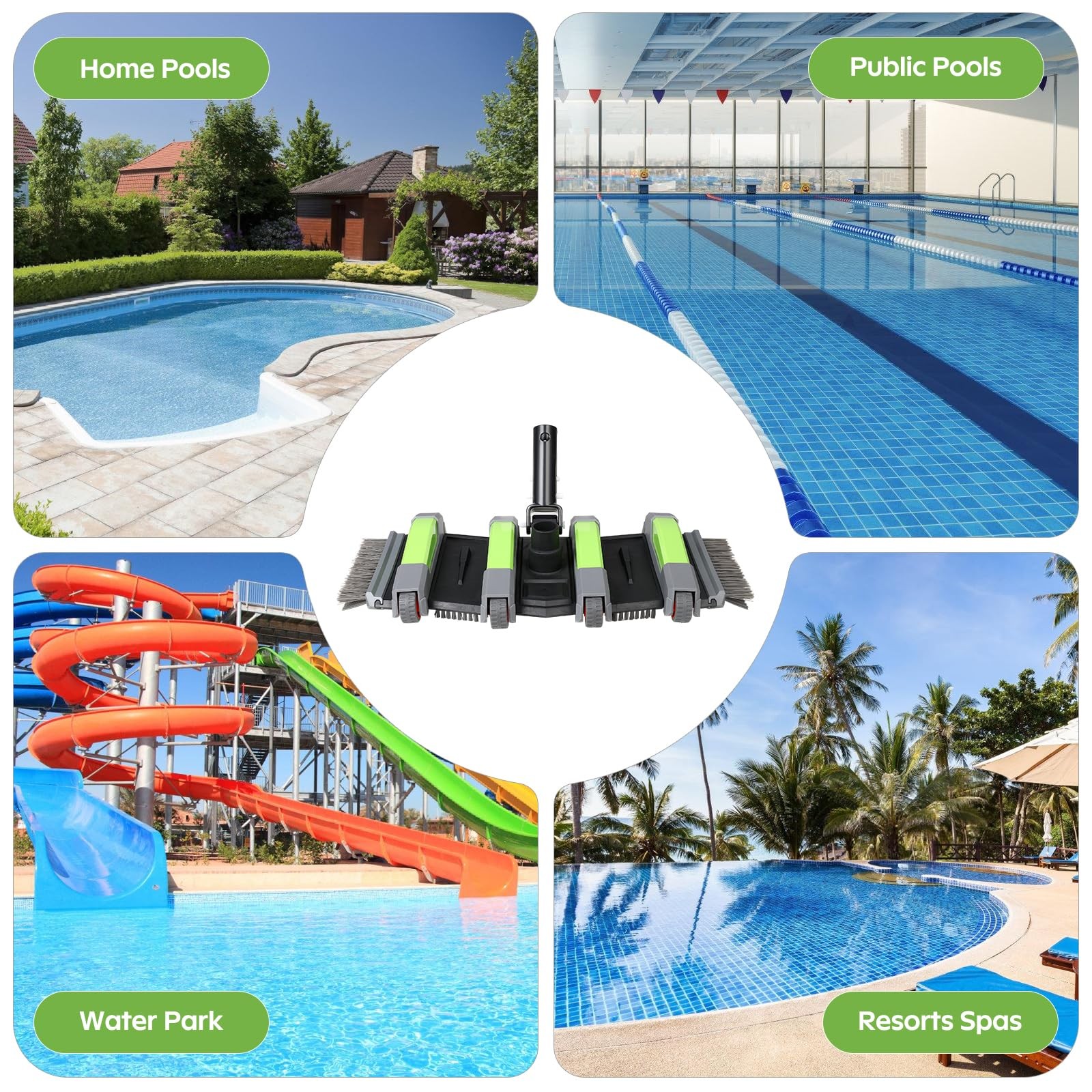14&Prime; Heavy Duty Pool Vacuum Head with Wheels, Multi-Brush Manual Pool Vacuum, …