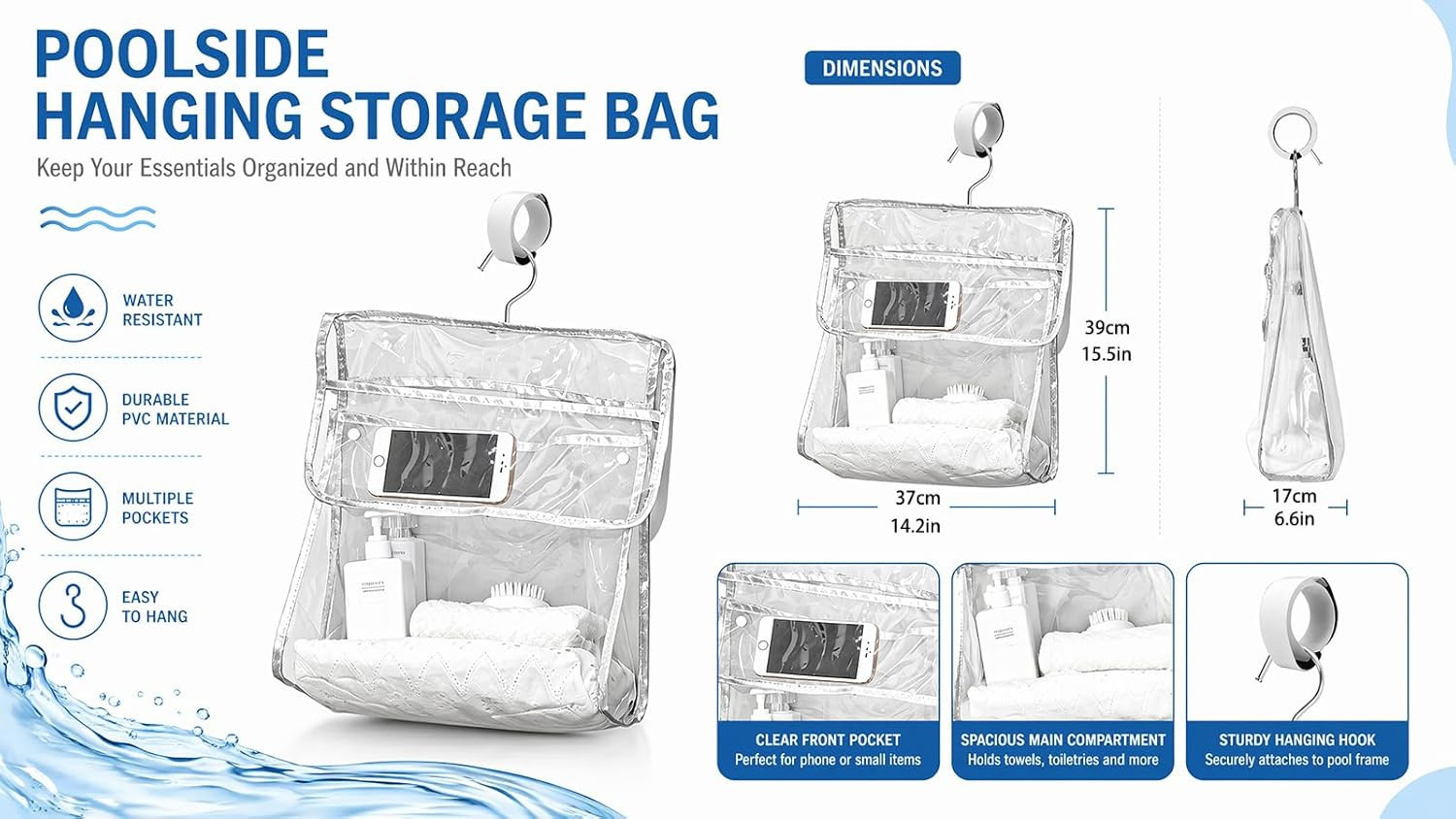 Poolside Storage Organizer for above Ground Pools, Hanging Bag for Pool Floats,