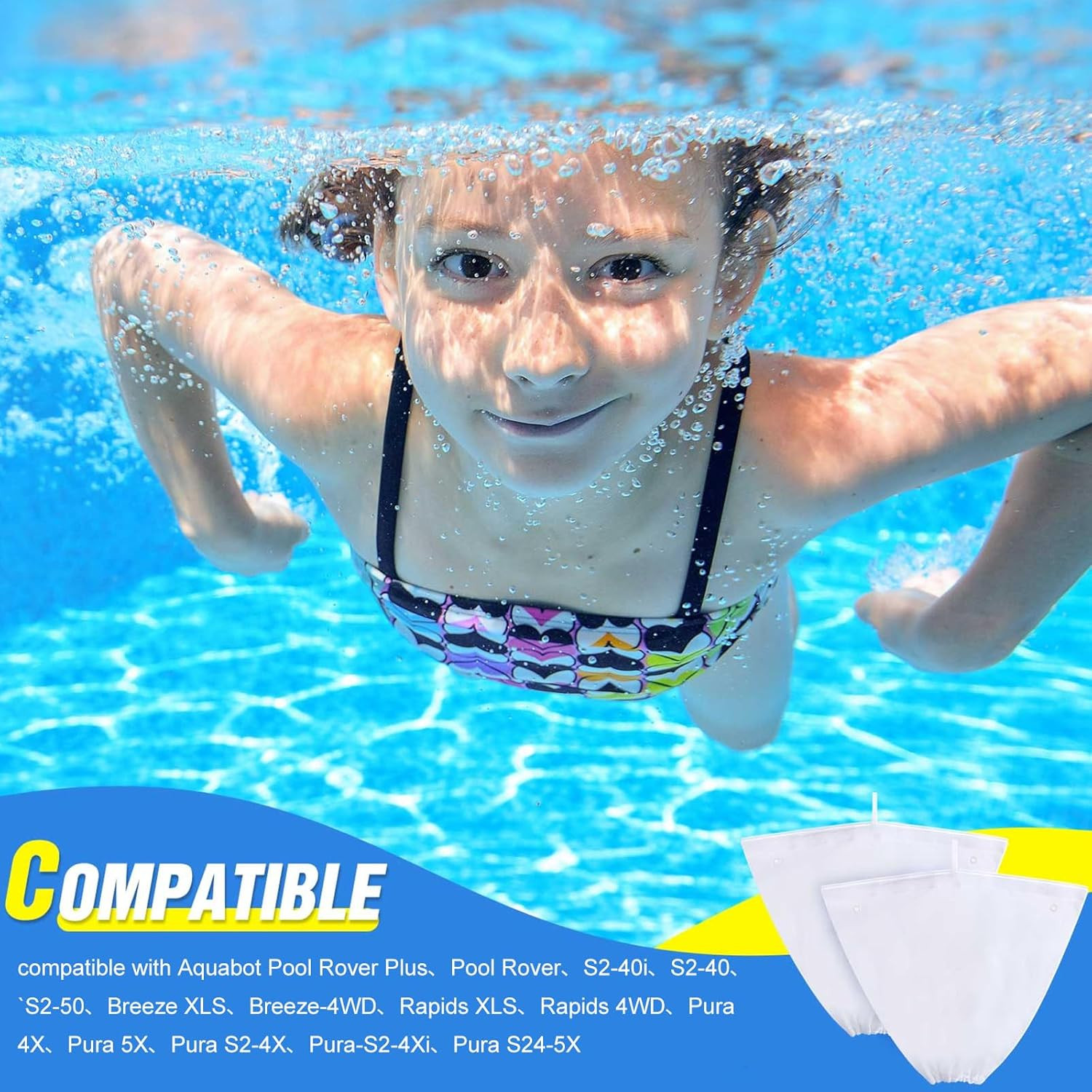 2 Pcs Pool Cleaner Fine Filter Bag Replacement Pool Spa Part Compatible with Aqu