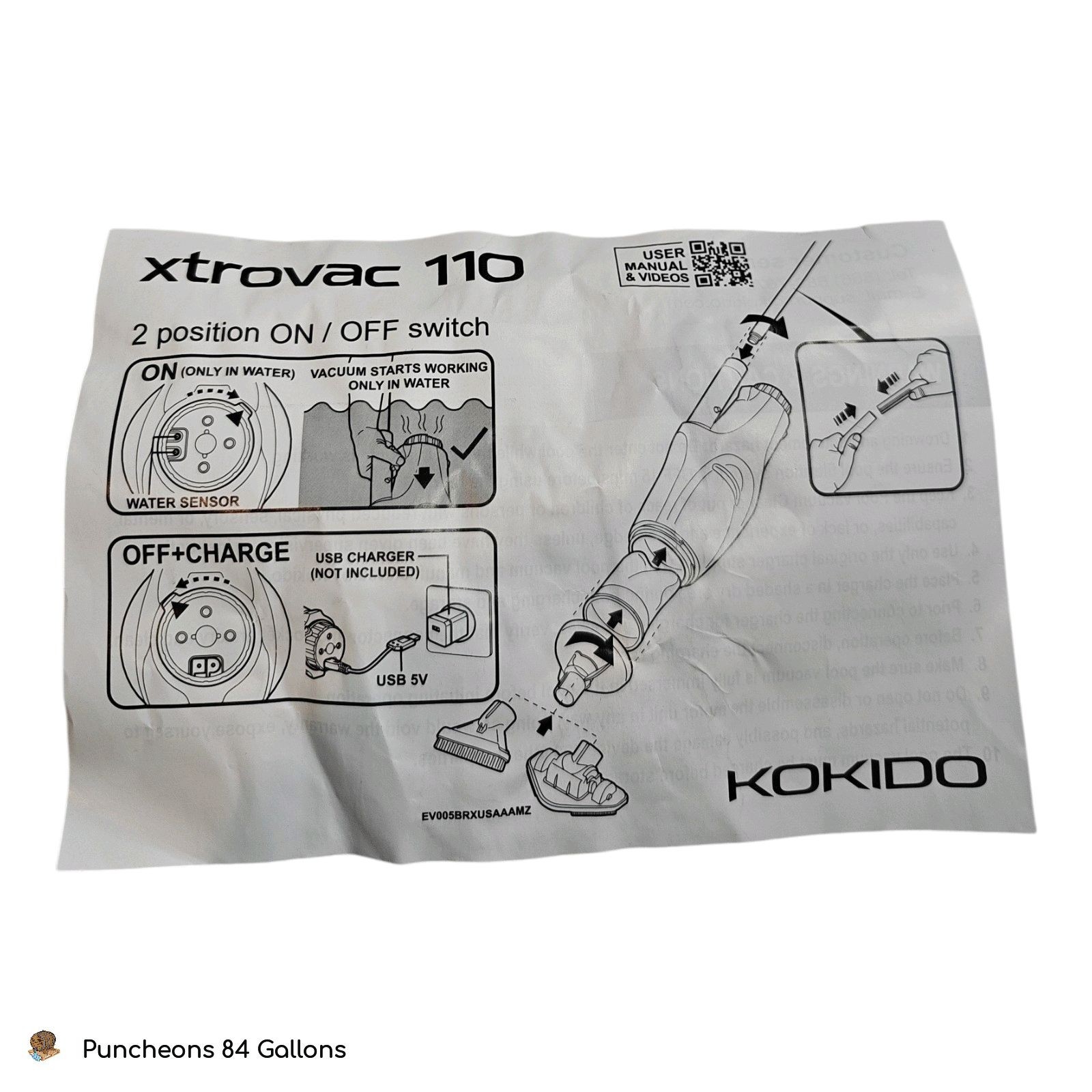 KOKIDO XTROVAC 110 Rechargeable Handheld SWIMMING Pool Vacuum Set Model EV05