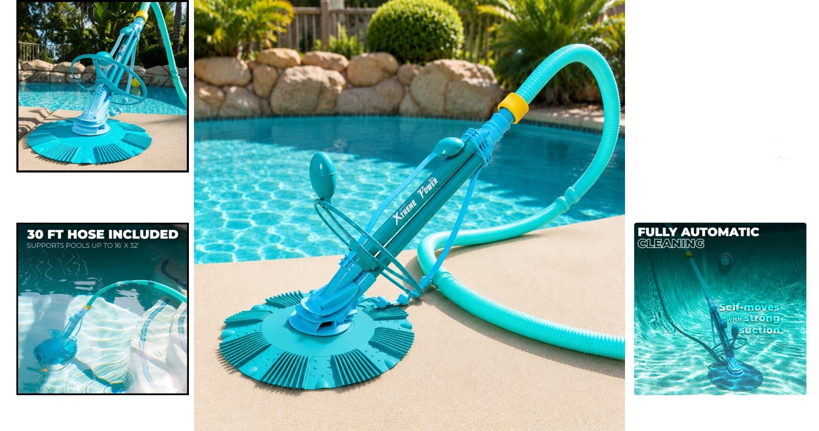 Quiet and Efficient Pool Vacuum with 30ft Hose for In-Ground/Above Ground Use