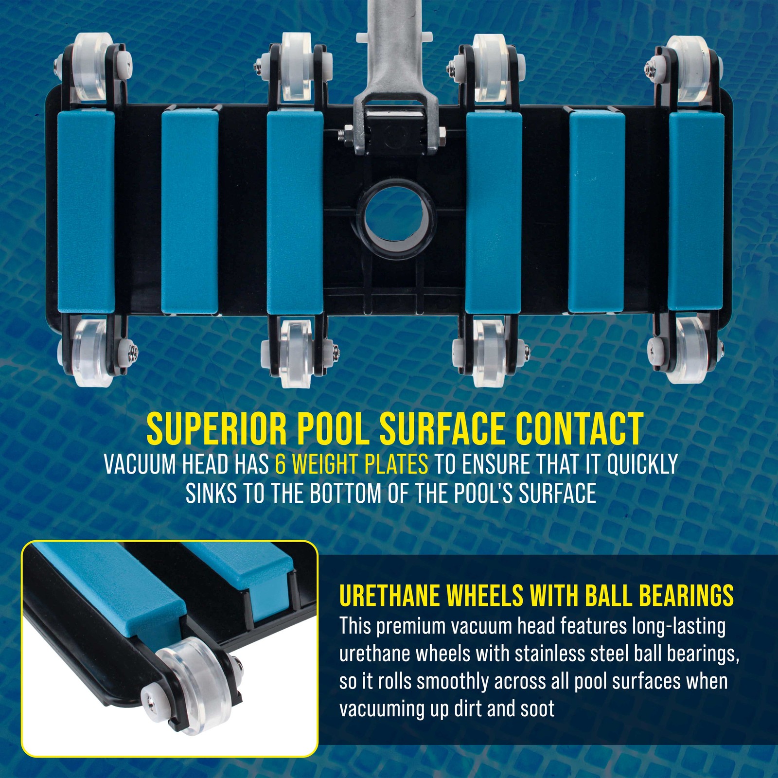Manual Pool Vacuum Head for Inground Pools, Extra-Wide, Weighted – 1.5&Prime; Hose