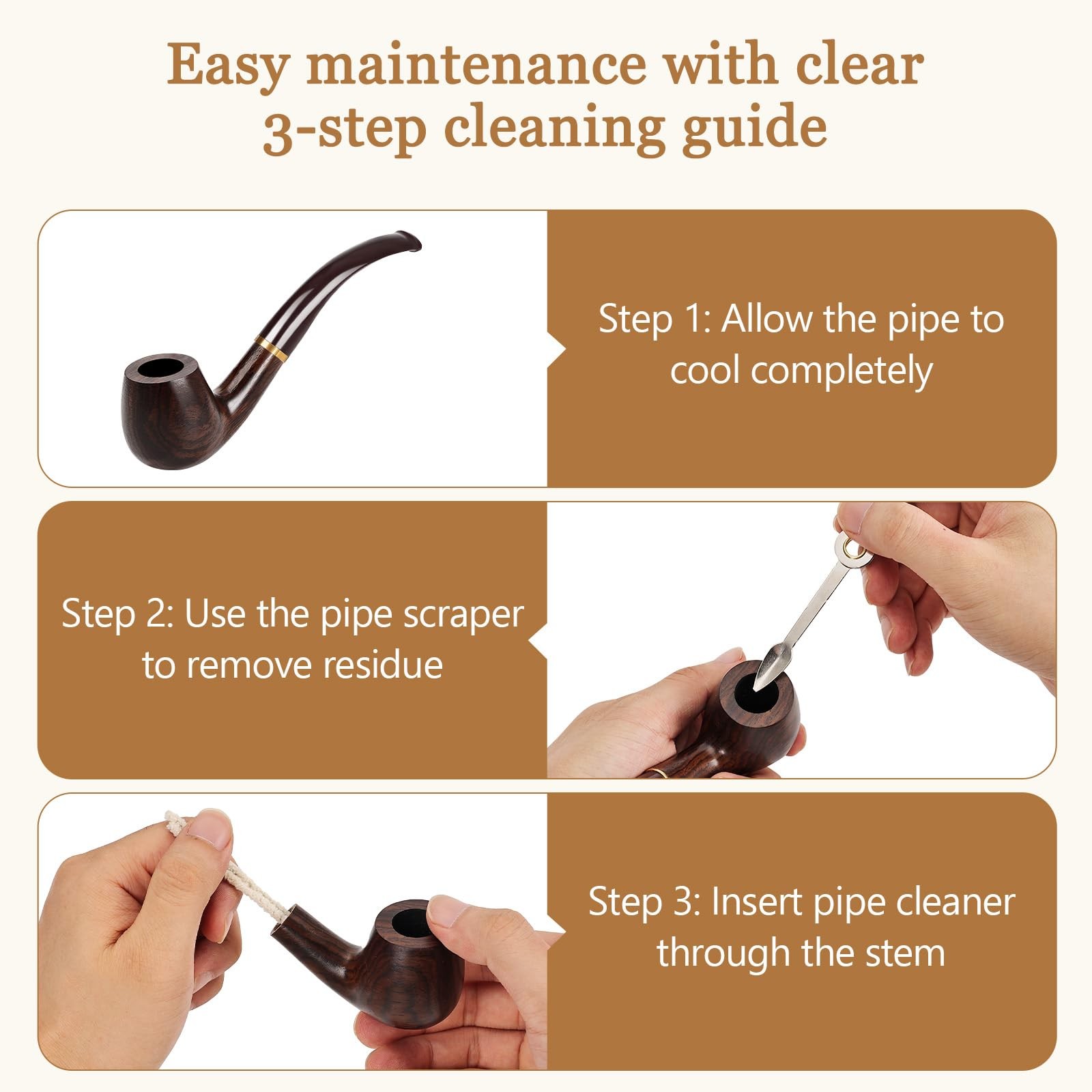 Obetis Ebony Tobacco Pipe Set – Handcrafted Bent Stem Wood with Brown