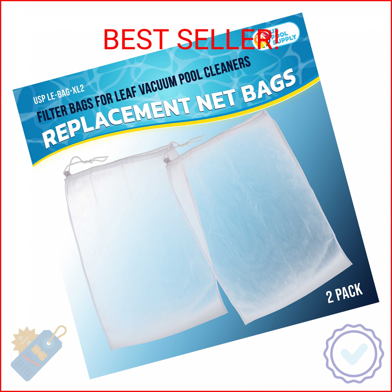 U.S. Pool Supply Fine Mesh Filter Bags for Leaf Vacuum Pool Cleaners, 2 Pack – L