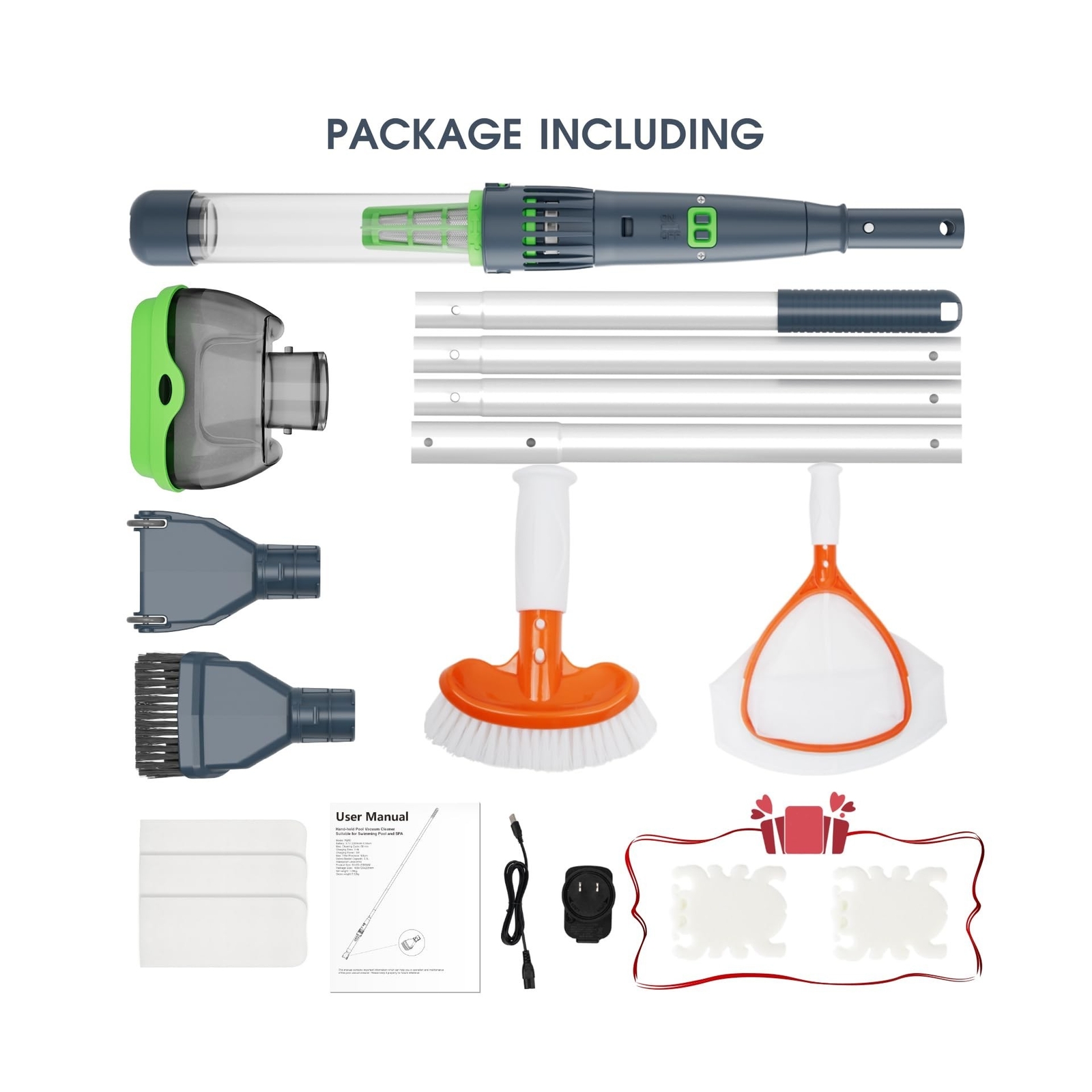All in ONE Rechargeable Pool & Spa Vacuum Cleaner with Skimmer Net & Brush fo…