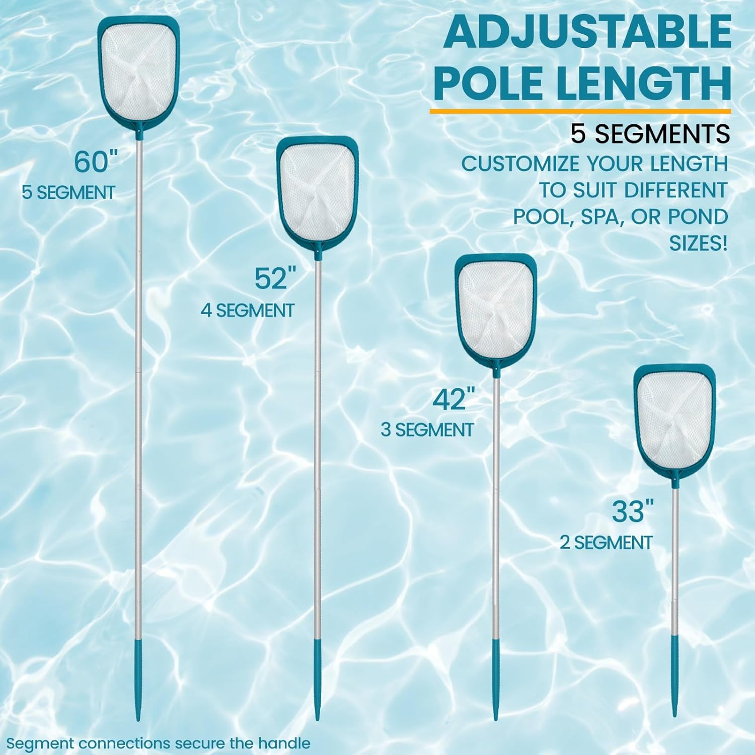 POOLWHALE Pool Skimmer Net with Adjustable 48&Prime; Aluminum Pole, Fine Mesh