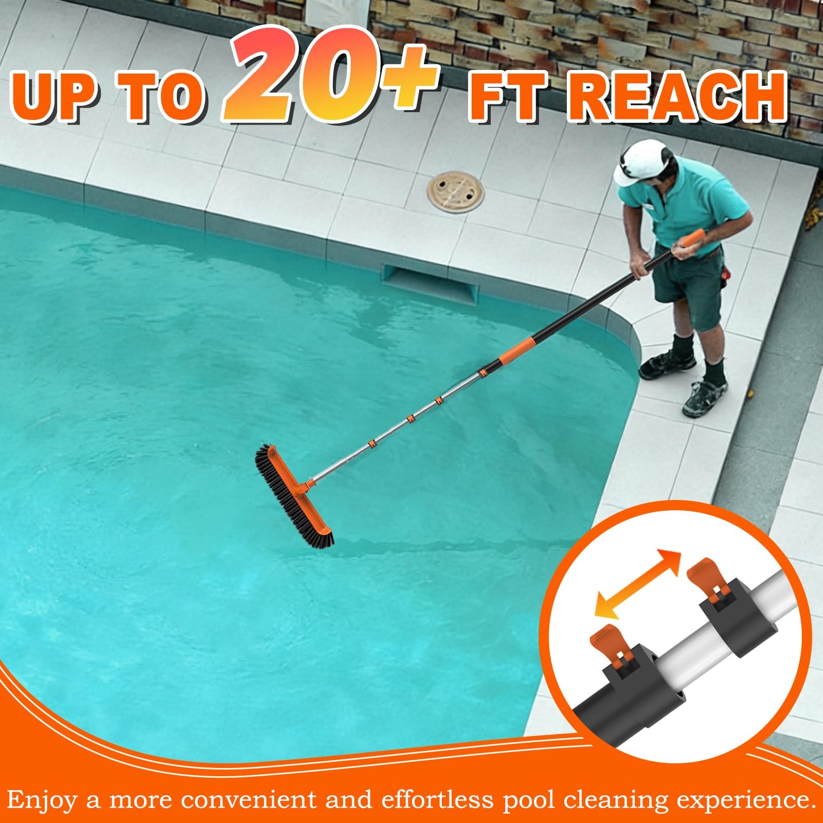 20FT Telescopic Pool Pole Heavy Duty Adjustable Aluminium for Skimmers &