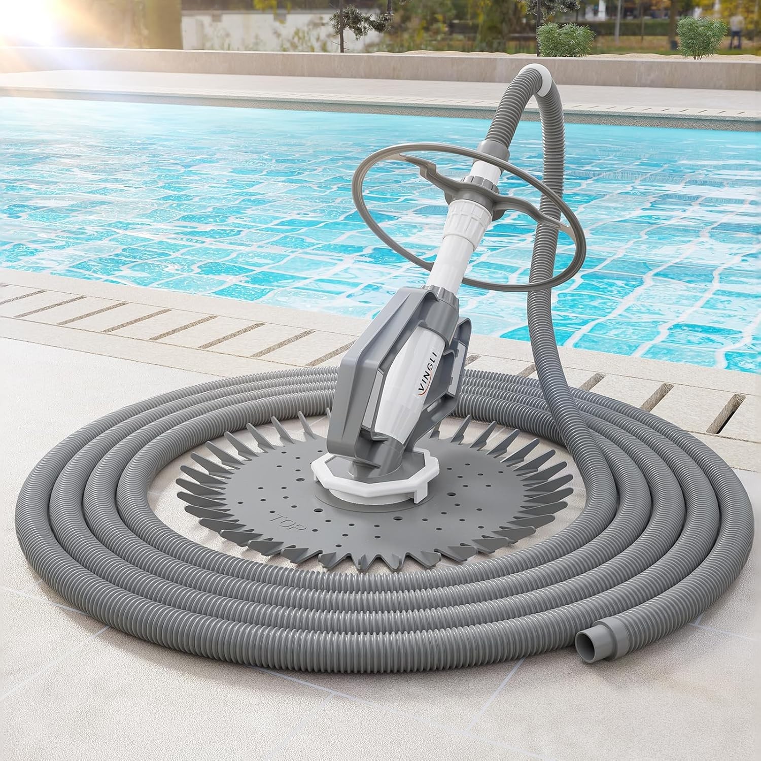 Light Gray Above Ground Pool Vacuum Cleaner 33FT Hoses Suction Powered