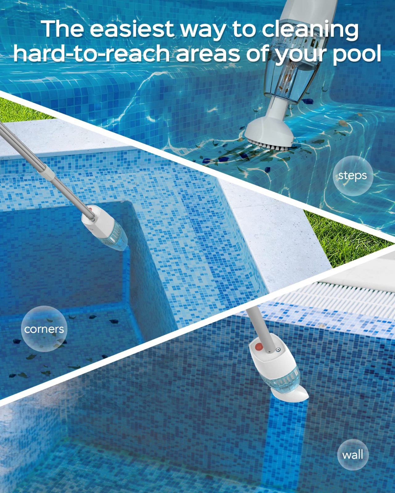 WYBOT Hyson 100 Handheld Pool Vacuum & Two Brush Heads For Small Pools & Hot Tub