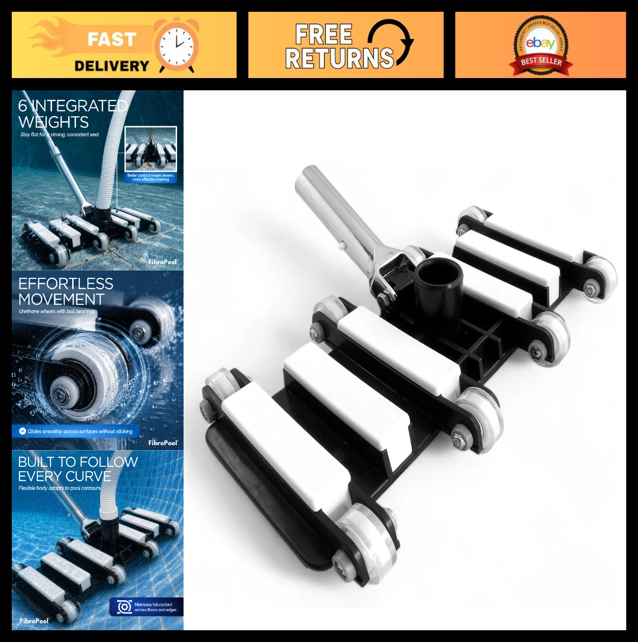 14.4&Prime; Weighted Pool Vacuum Head – Flexible Design for Inground & Above Ground Po
