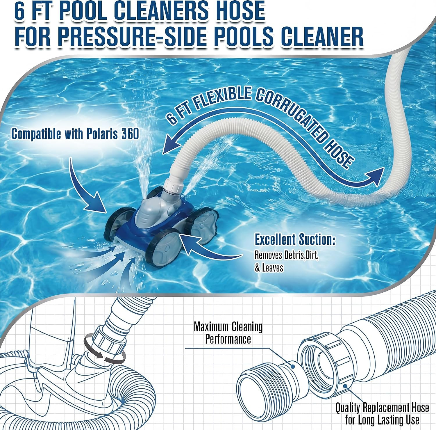 3 Pack Pool Cleaner Parts 9-100-3102 Compatible with Polaris 360, 6 FT Pool Clea