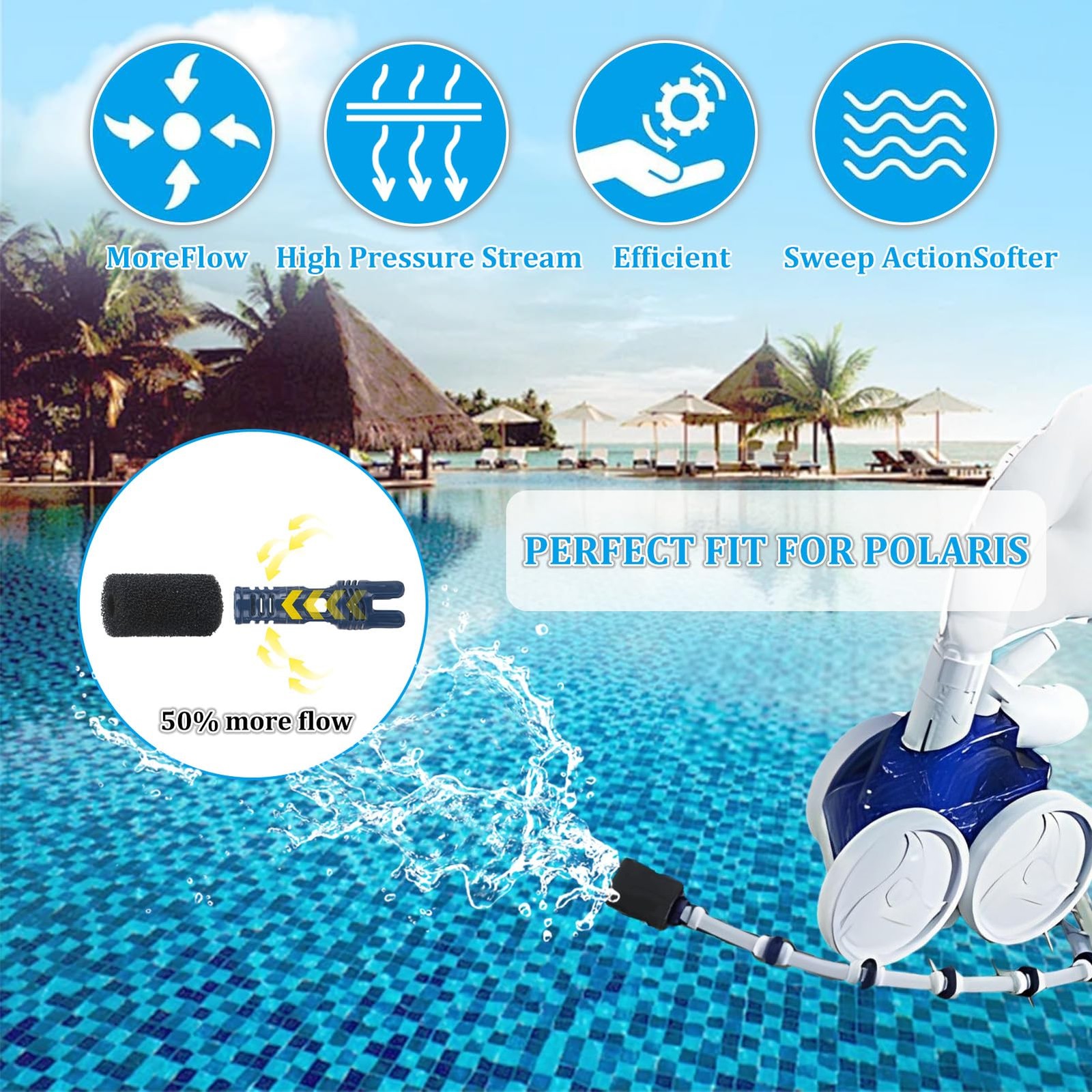 for Polaris Tail Scrubber, 12 Pack Pool Hose scrubbers Sweep Black