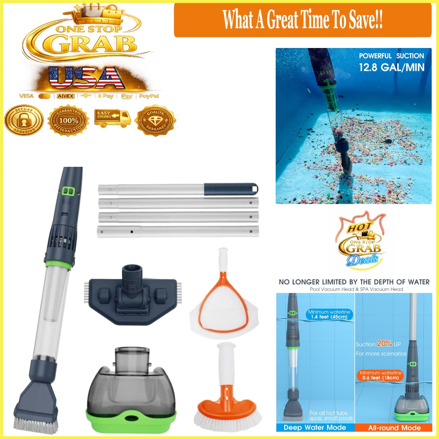 Rechargeable Hot Tub & Pool Vacuum Cleaner, 70 Min Runtime, Magnetic Drive