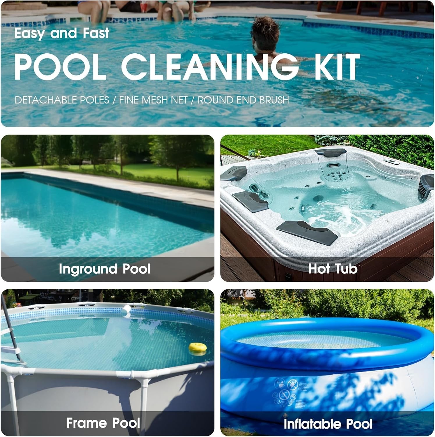 Above Ground Pool Cleaning Kit with Brush, Skimmer Net and Aluminum Pole