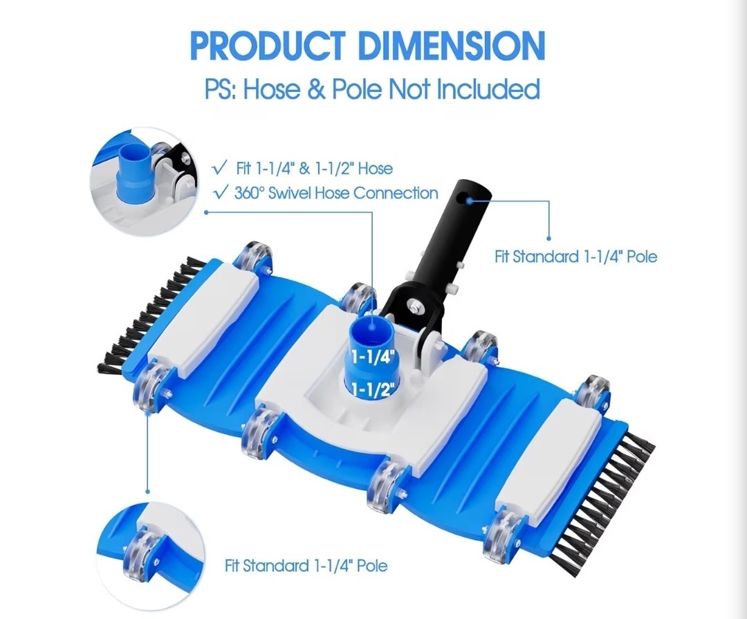 Swimline HydroTools 8165 Swimming Pool Flexible Weighted Vacuum Head w/ Brushes