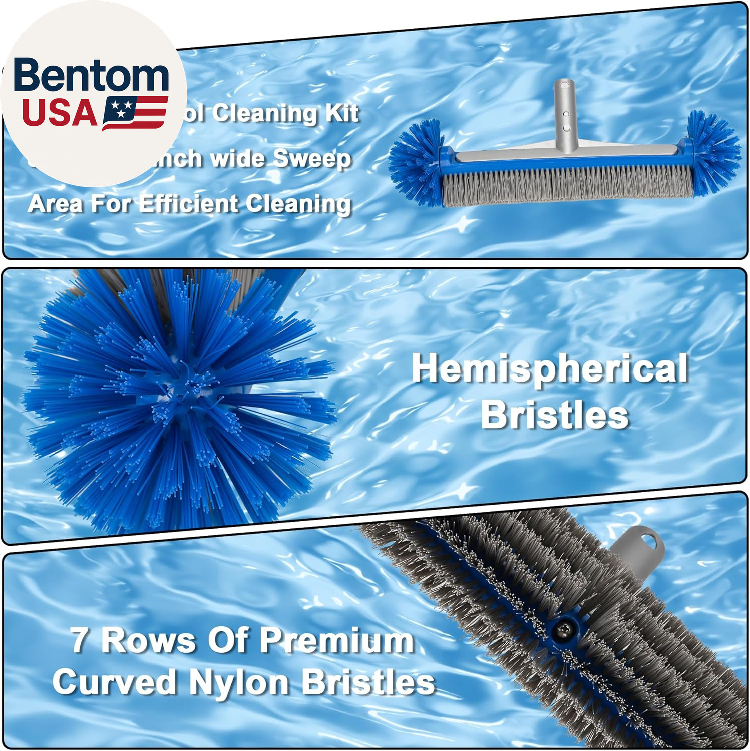 Pool Cleaning Kit Professional Heavy Duty Leaf Skimmer Net, Deep Bag Rake & Wall
