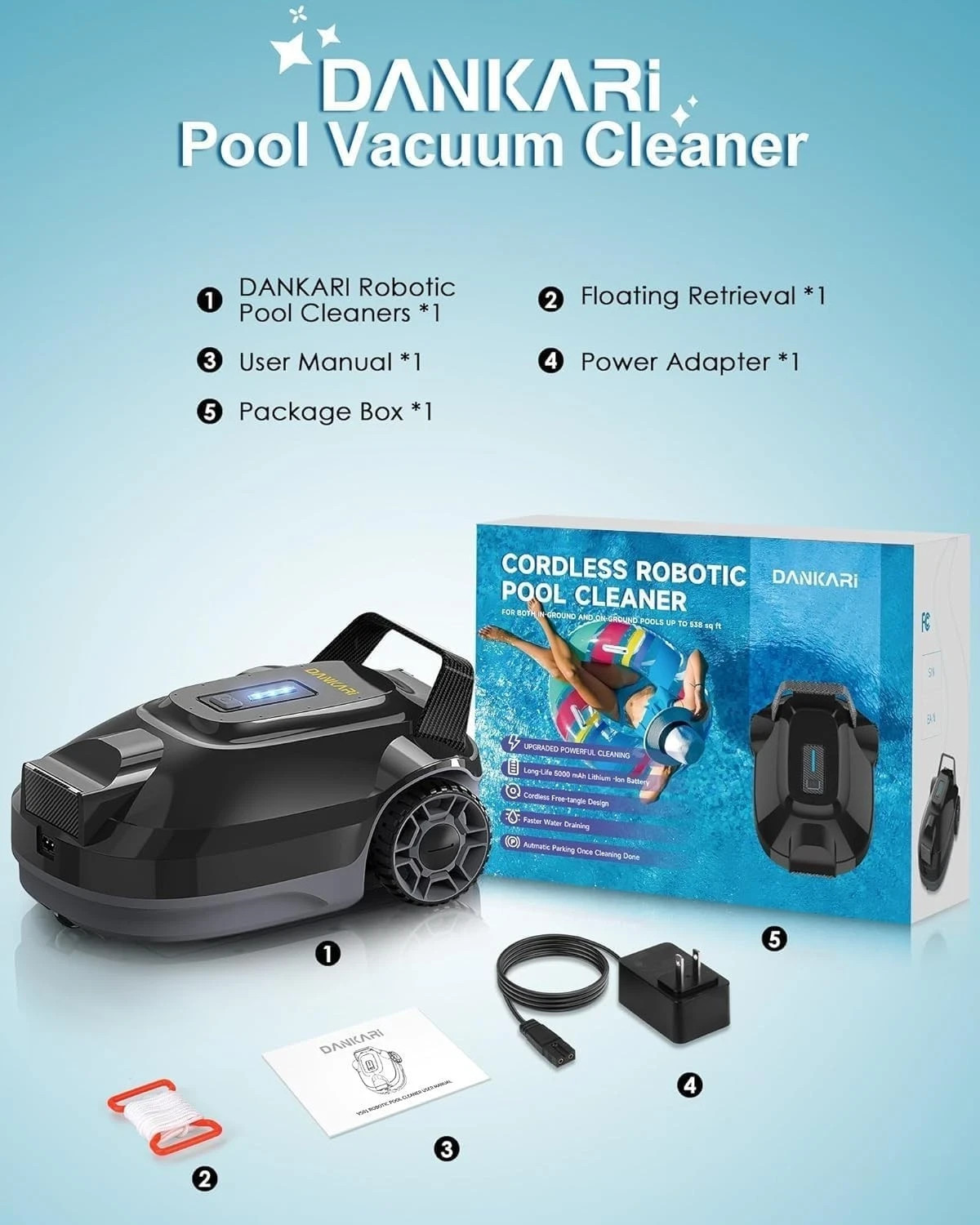 Cordless Pool Robot Vacuum Rechargeable Robotic Cleaner for Flat Pools up to 900